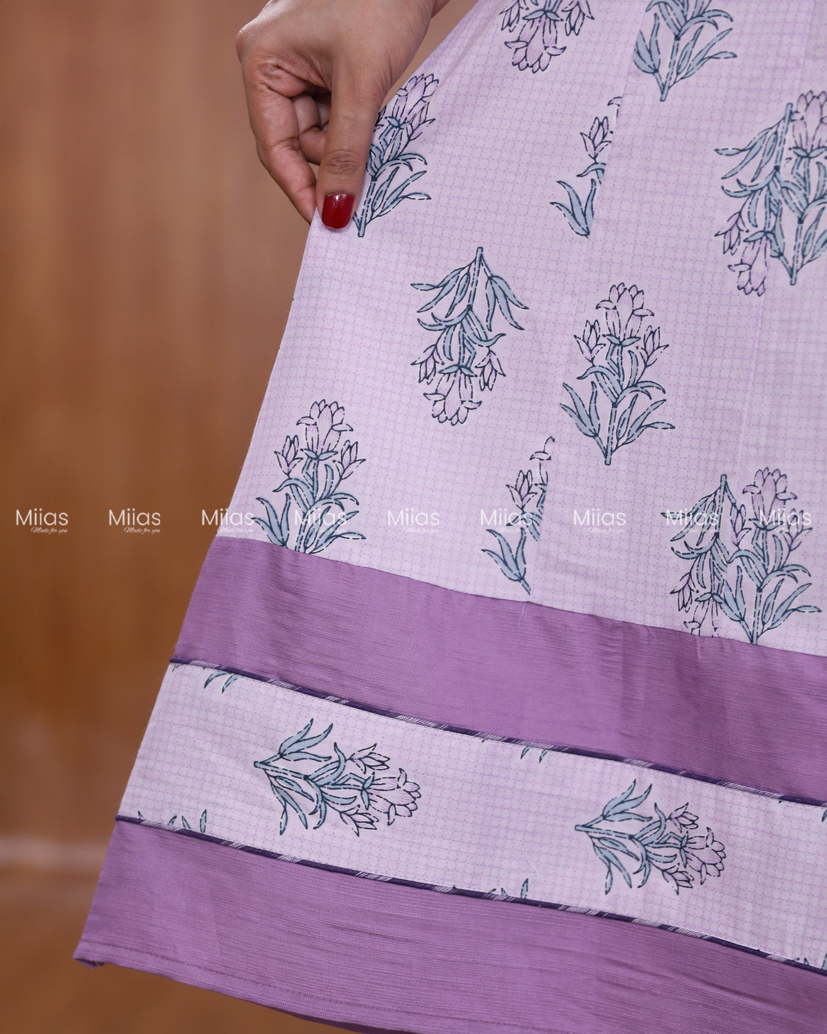 Jaipur Cotton Panel Kurti | Beaded Sequin Neck + Border| Lilac