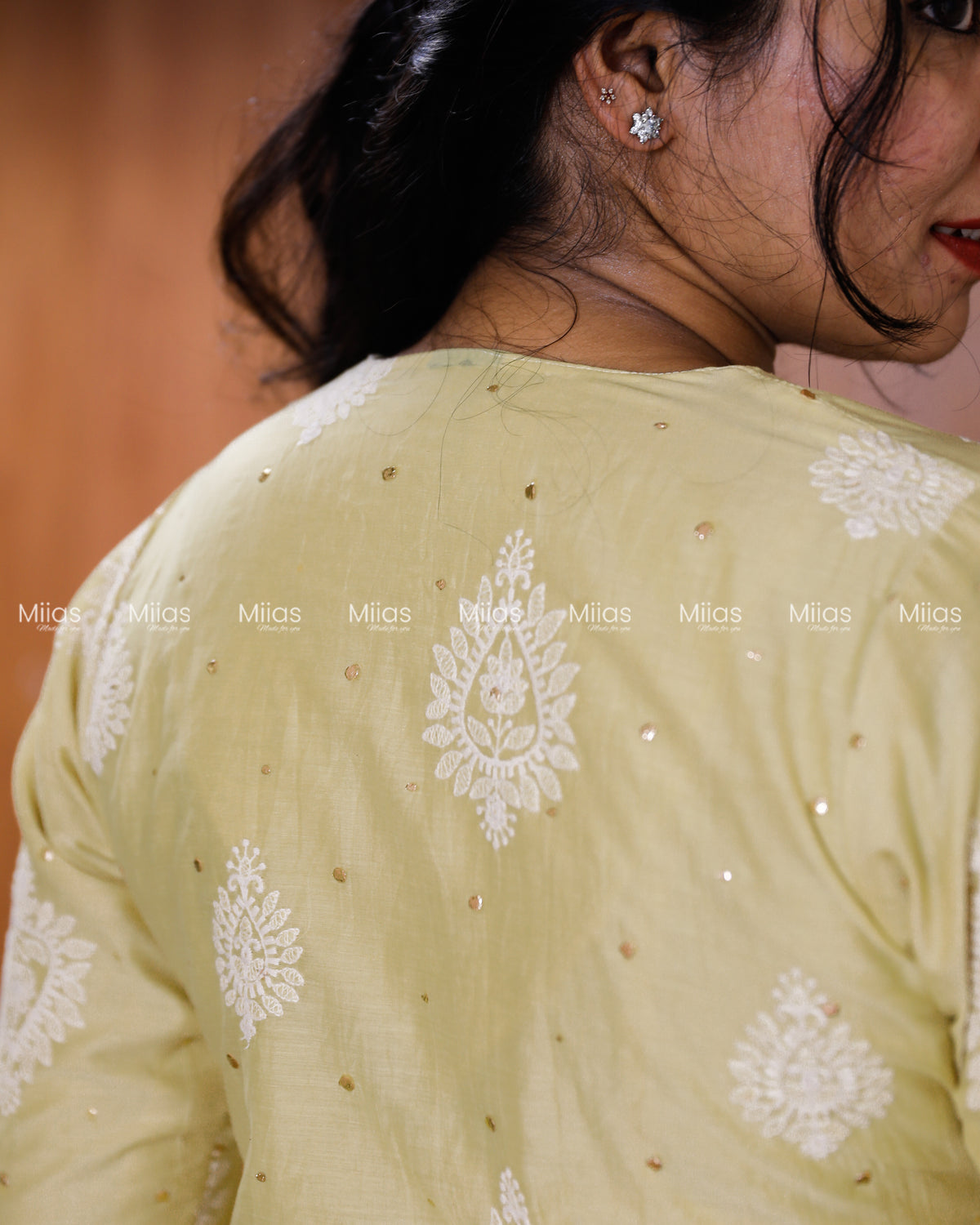 Mul Chanderi Dress Kurti | Mukaish + Lace V-Yoke + Pleats | Pastel Lemon Yellow