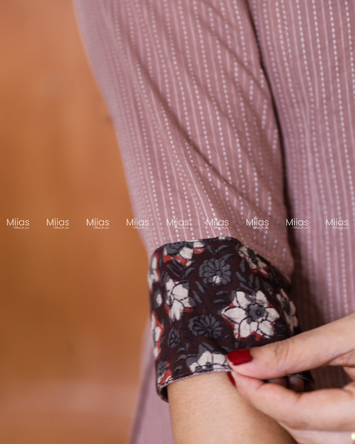 Kantha Cotton Dress Kurti | Ajrakh Patch Collar + Beaded | Dusty Rose