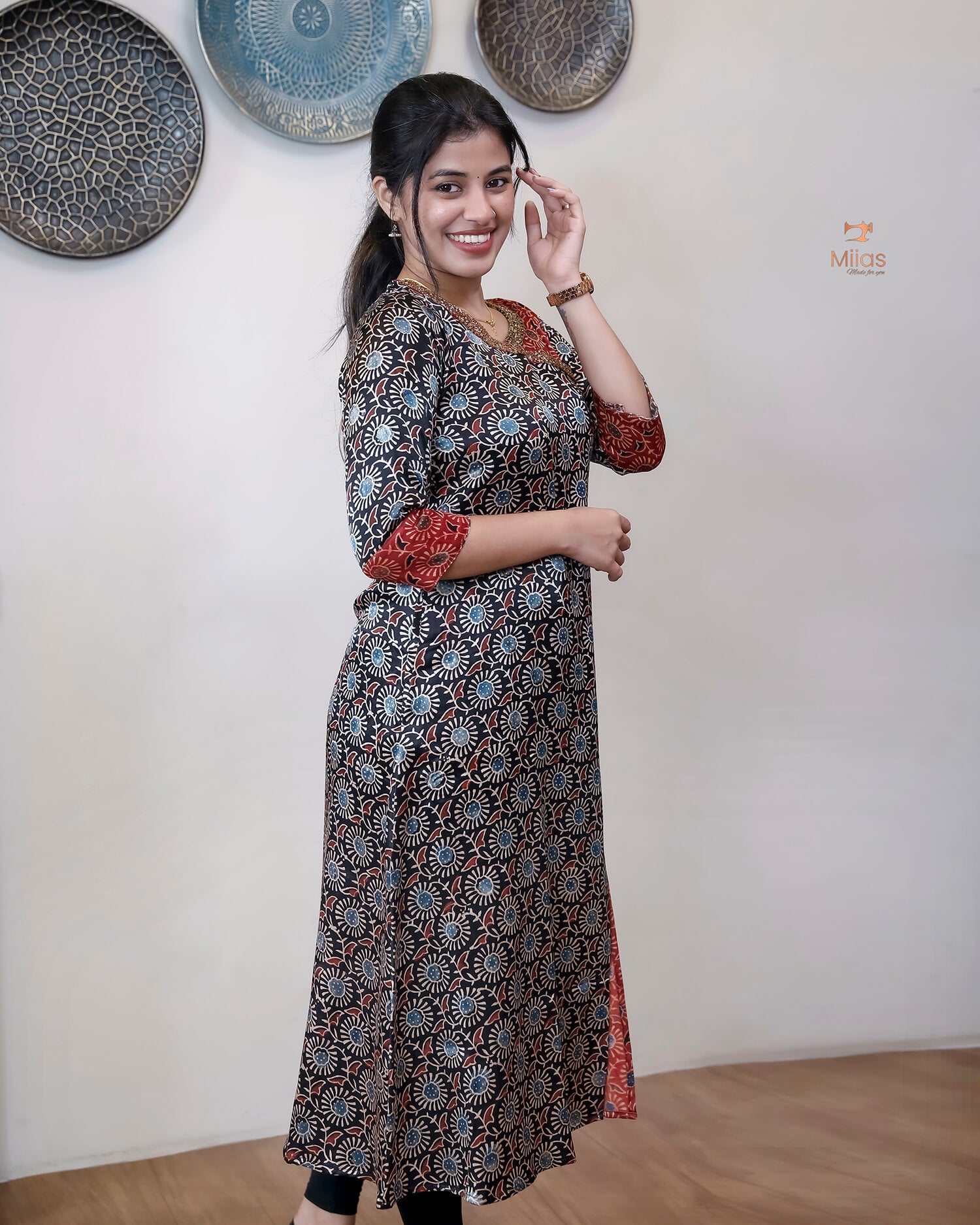 Mashru Silk Kurti: Overlapped Front & Sequins