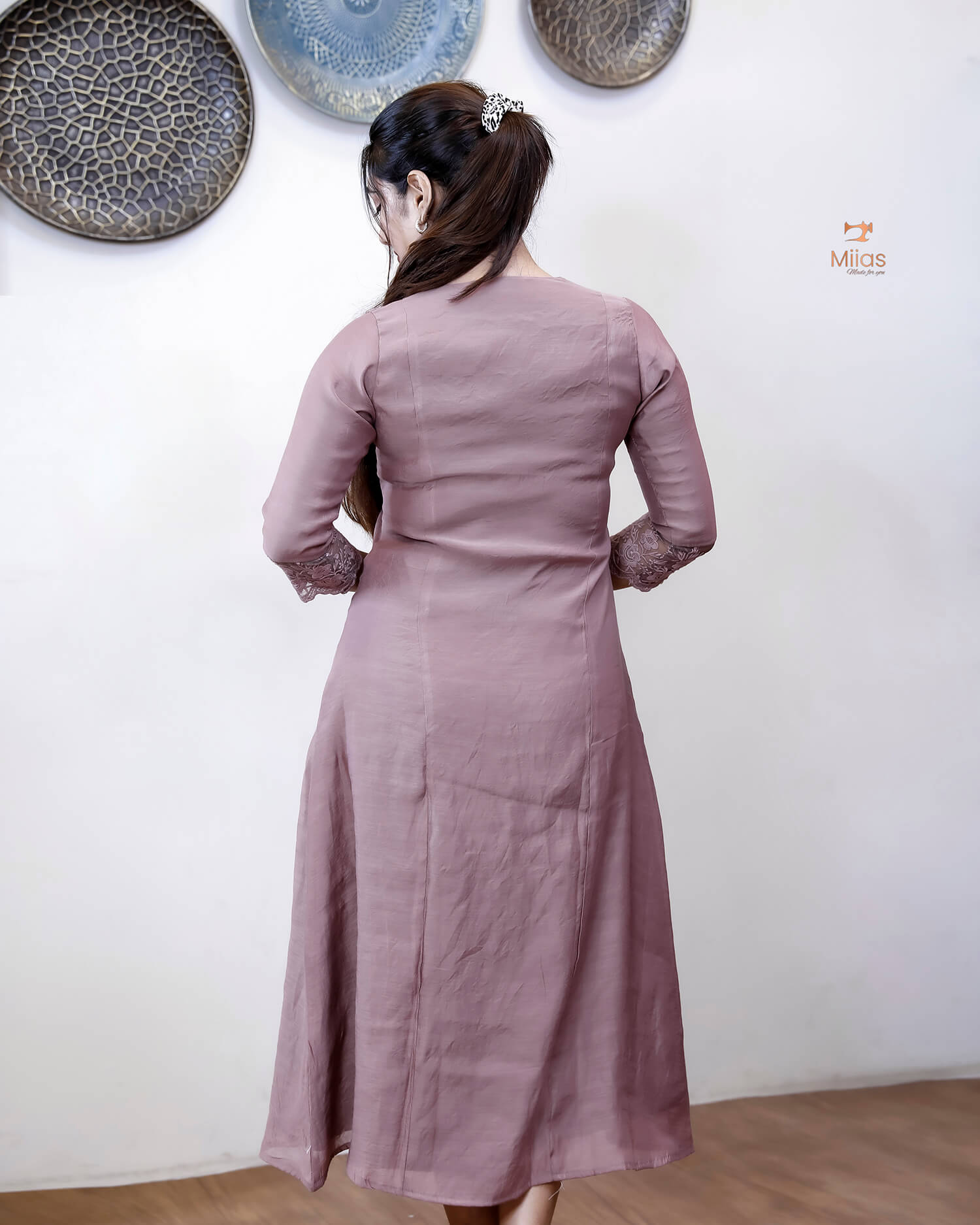 Mul Chanderi Dress Kurti | Embroidered 3-Panel Design-Mauve Pink.