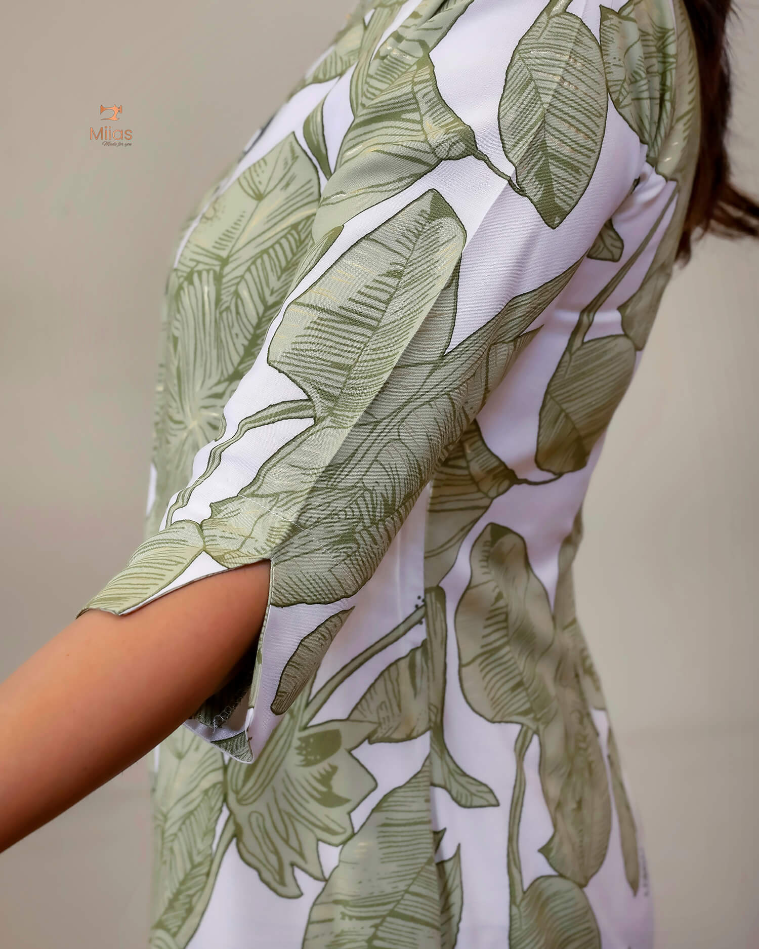 Imported Rayon Cotton A-Line Kurti with Flowing Fit & Side Pocket-White and Green