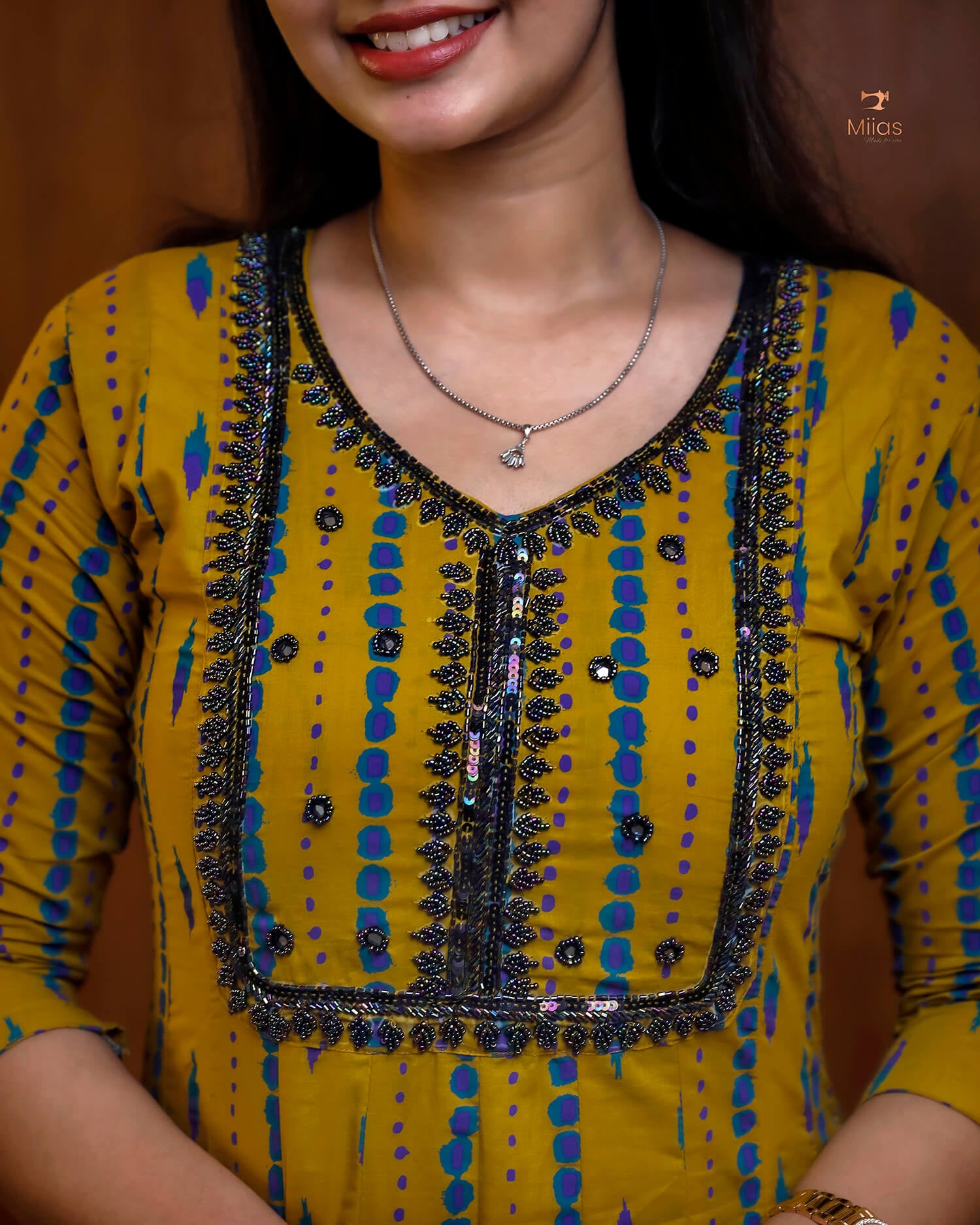Panel-Cut Kurti | South Cotton | Heavy Bead & Mirror Work