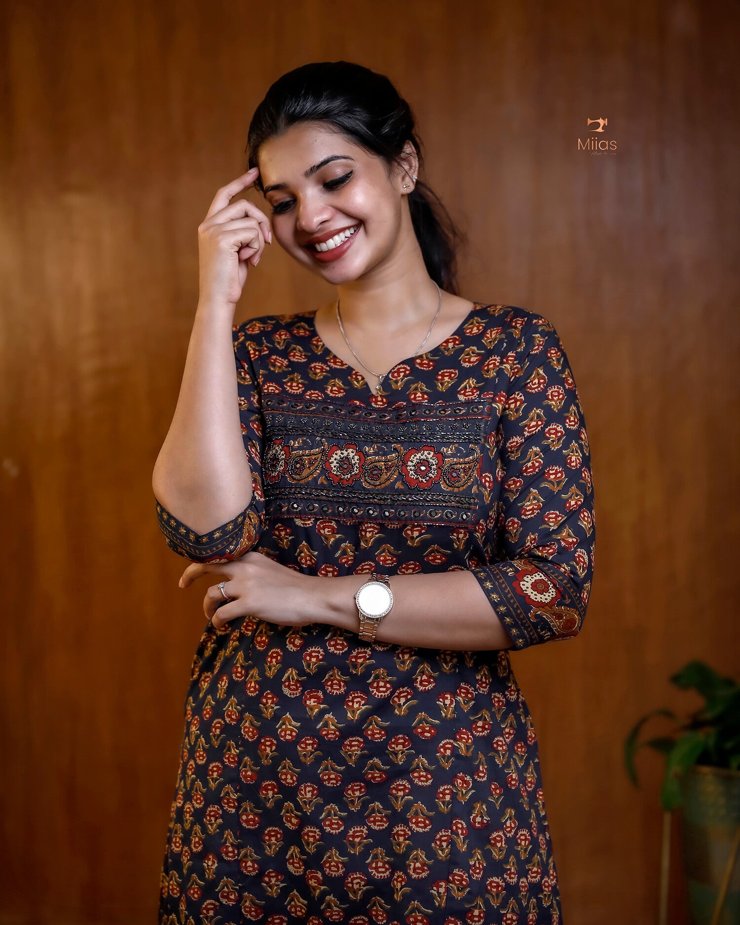 Artisan Mirror Work Ajrakh Kurti with Pocket