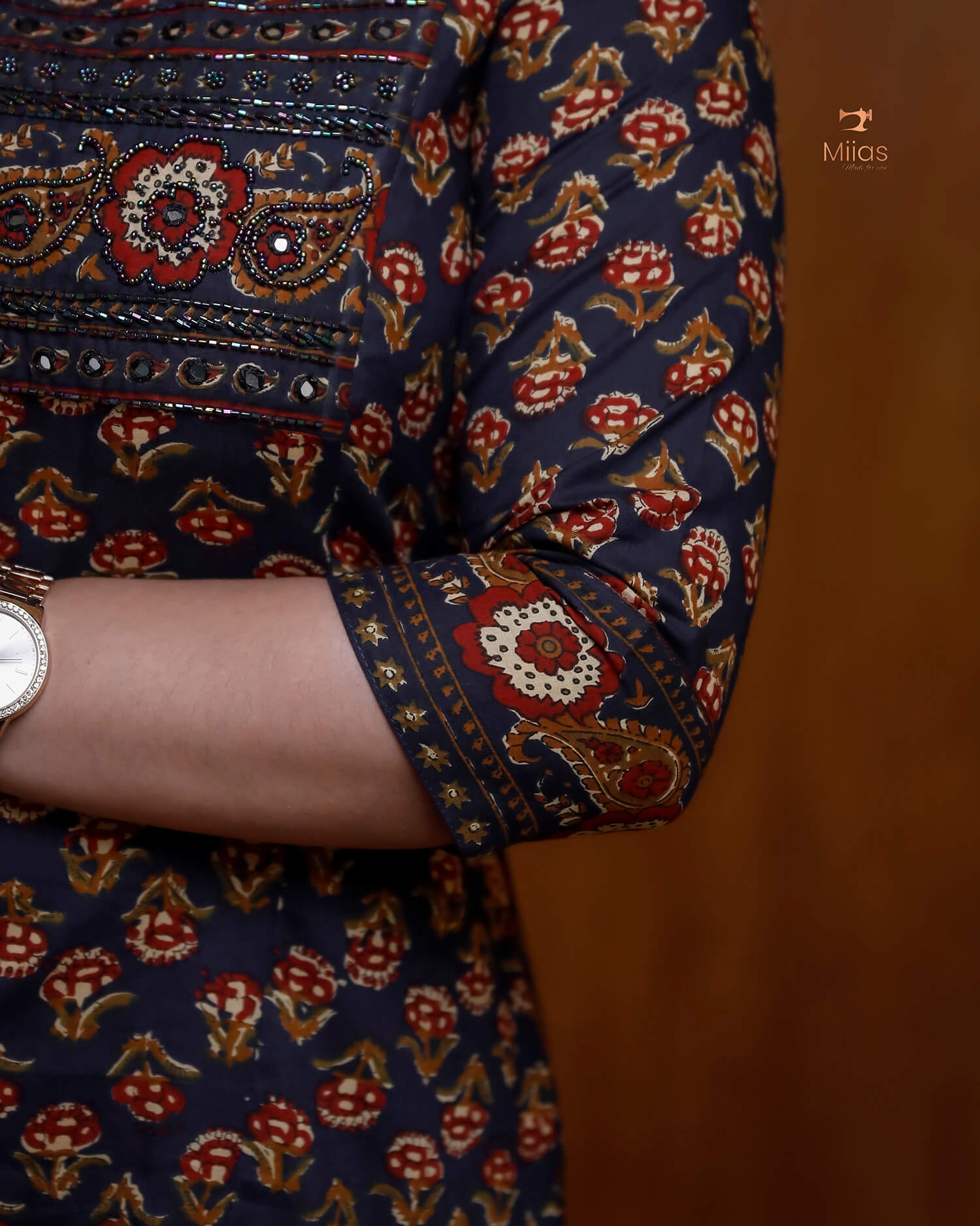 Artisan Mirror Work Ajrakh Kurti with Pocket
