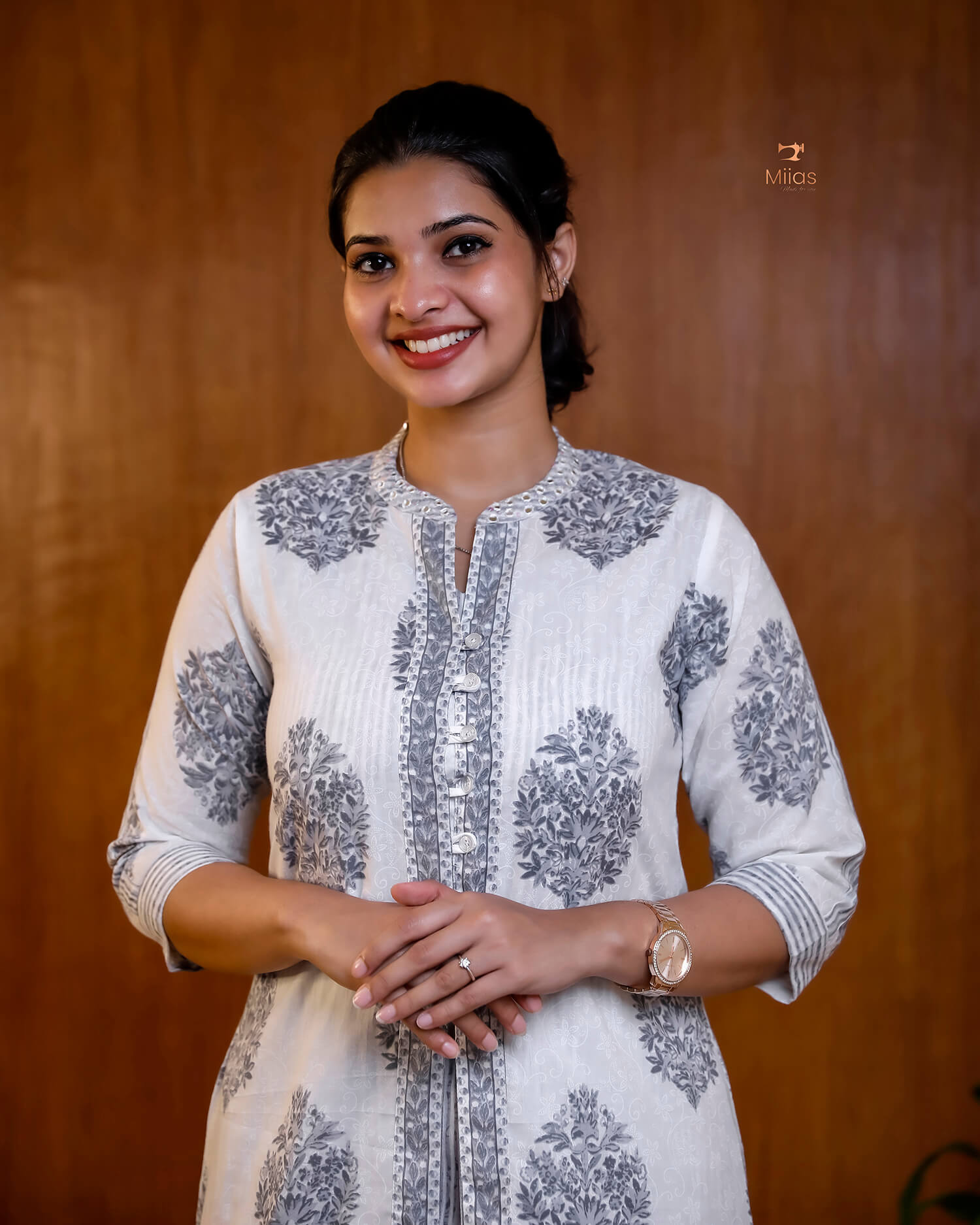 Embroidered Cotton Dress & Jacket Set with Mirror Work