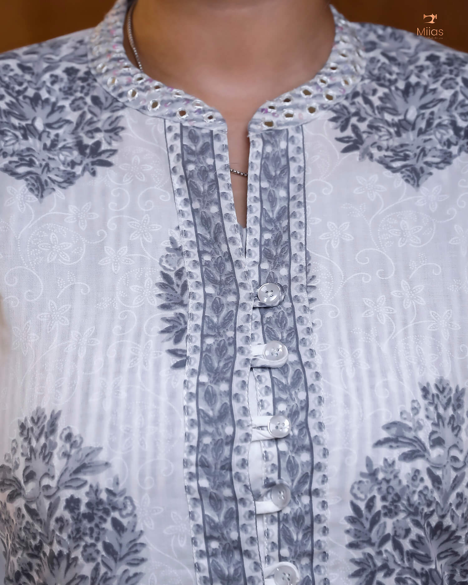 Embroidered Cotton Dress & Jacket Set with Mirror Work