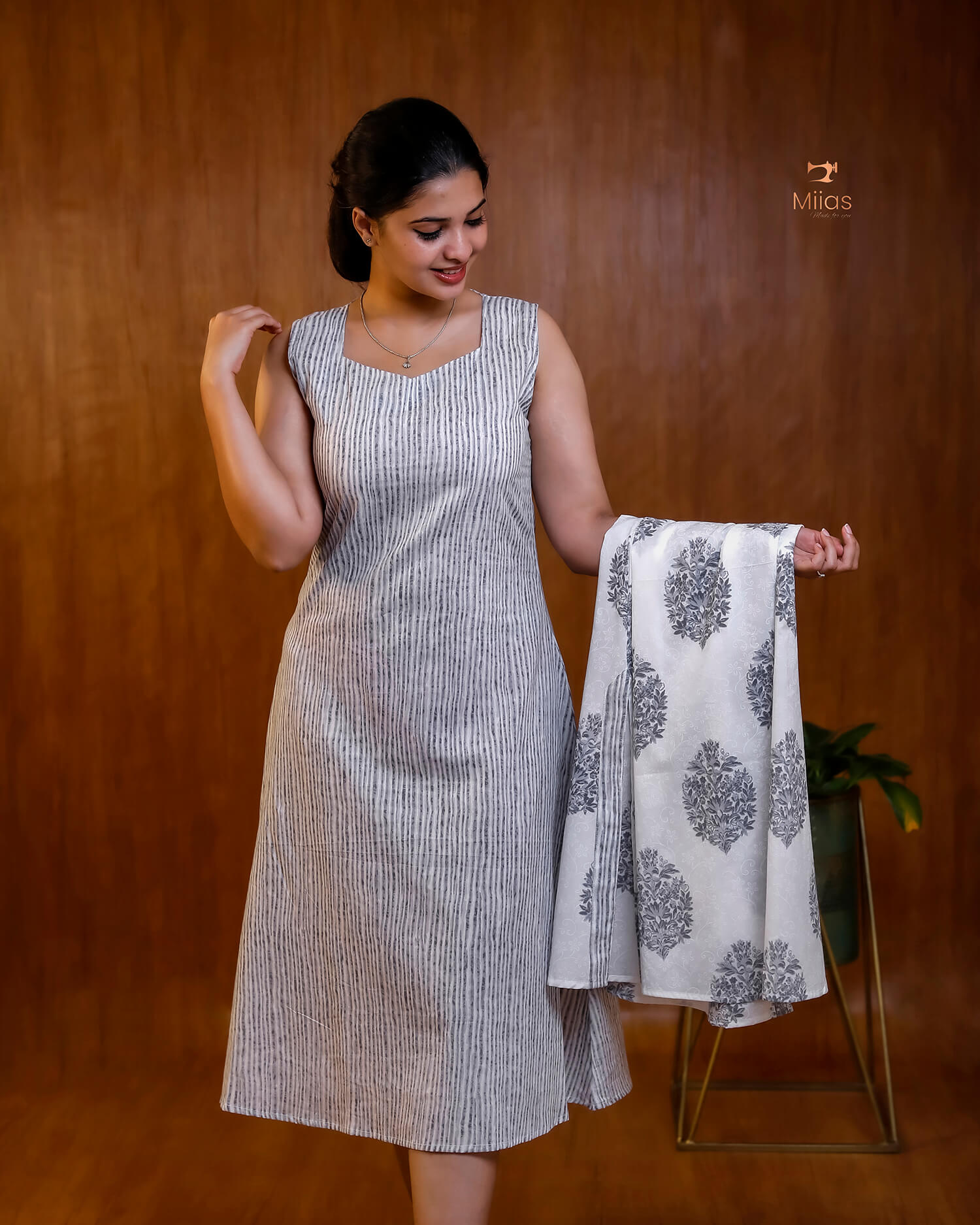 Embroidered Cotton Dress & Jacket Set with Mirror Work
