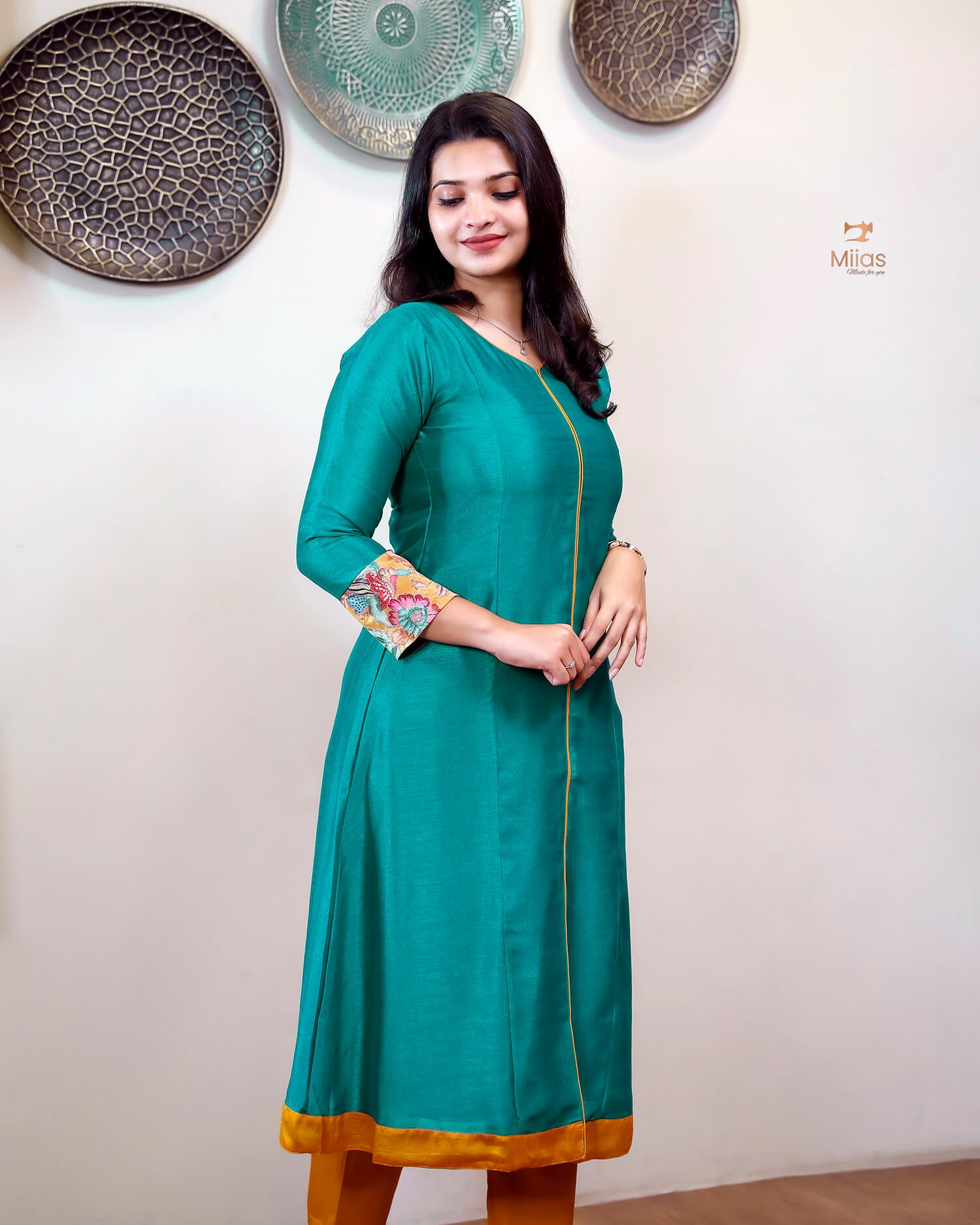 Vichitra Silk Three Piece Set: Embroidered Sleeves & Dupatta-Kingfisher Blue.