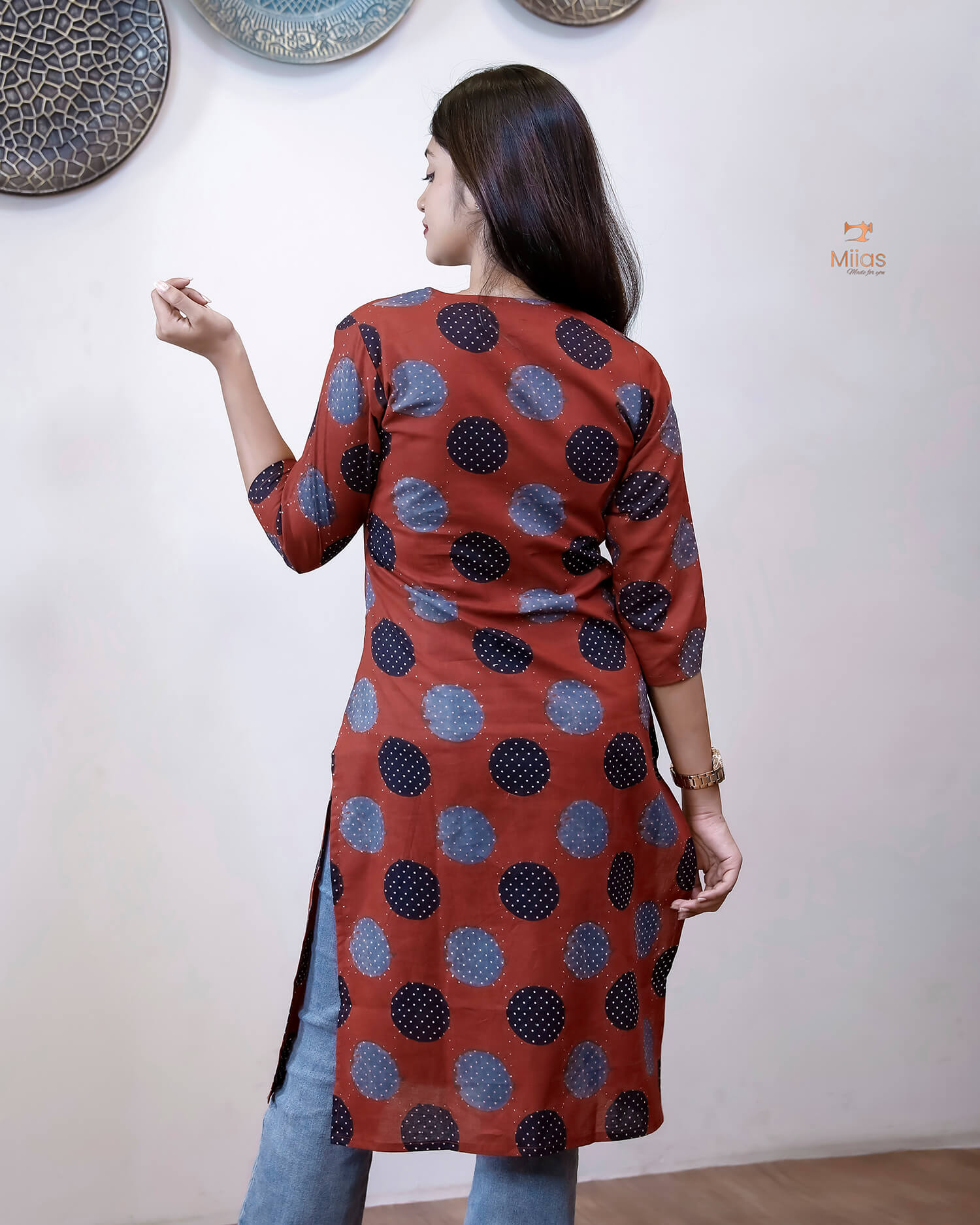 Cotton Ajrakh Short Top - 40" Versatile Tunic/Dress-Brick Red.