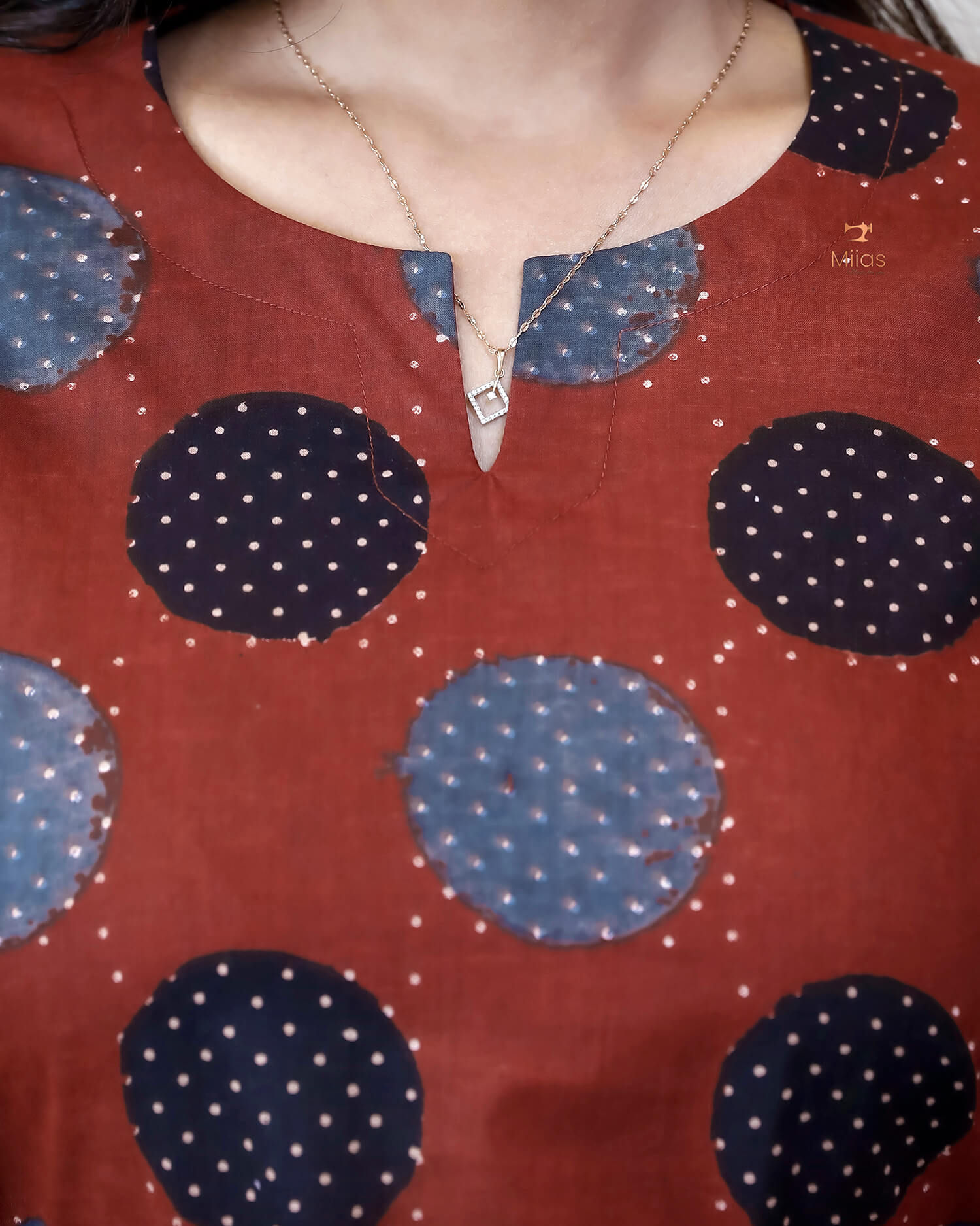 Cotton Ajrakh Short Top - 40" Versatile Tunic/Dress-Brick Red.