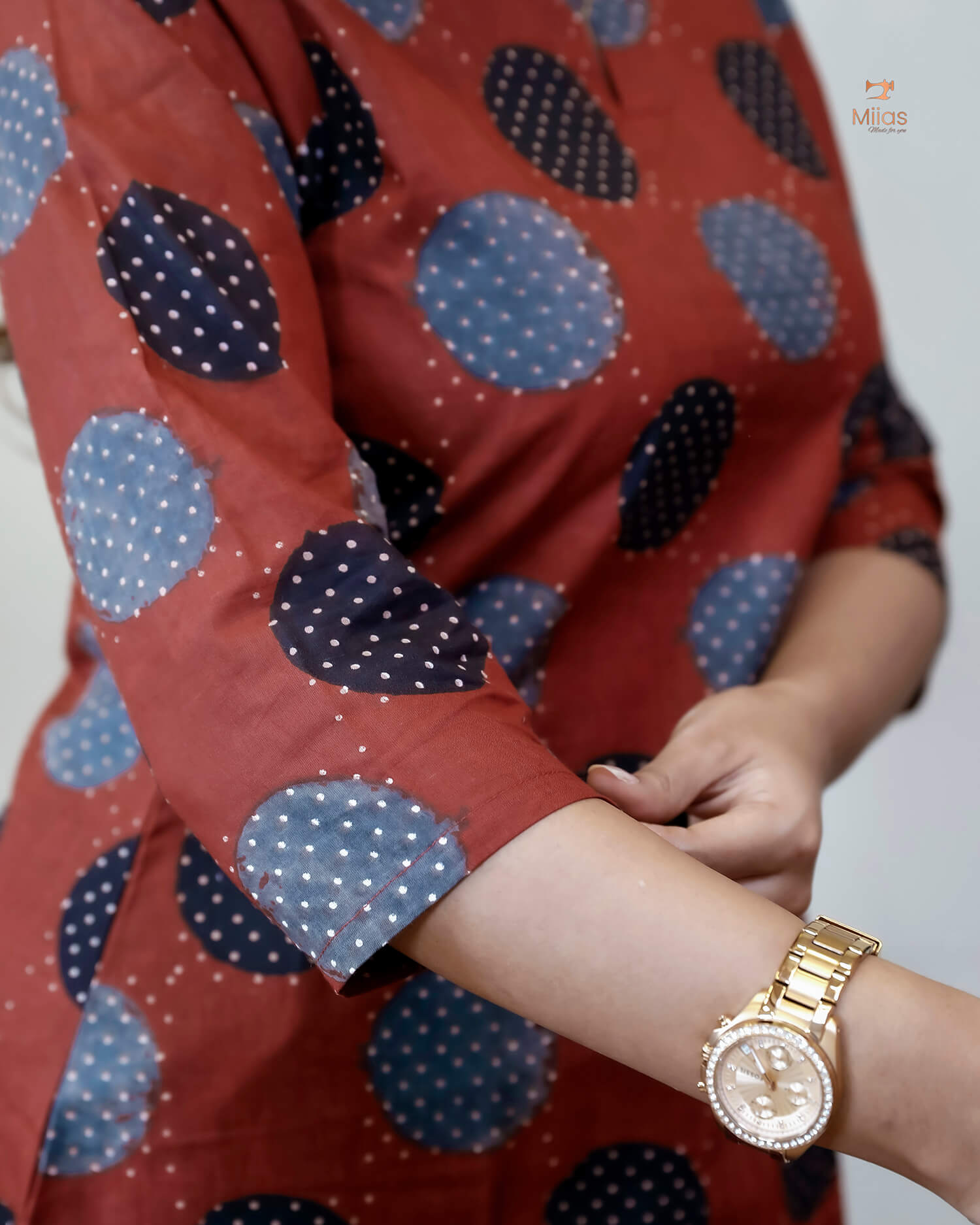 Cotton Ajrakh Short Top - 40" Versatile Tunic/Dress-Brick Red.