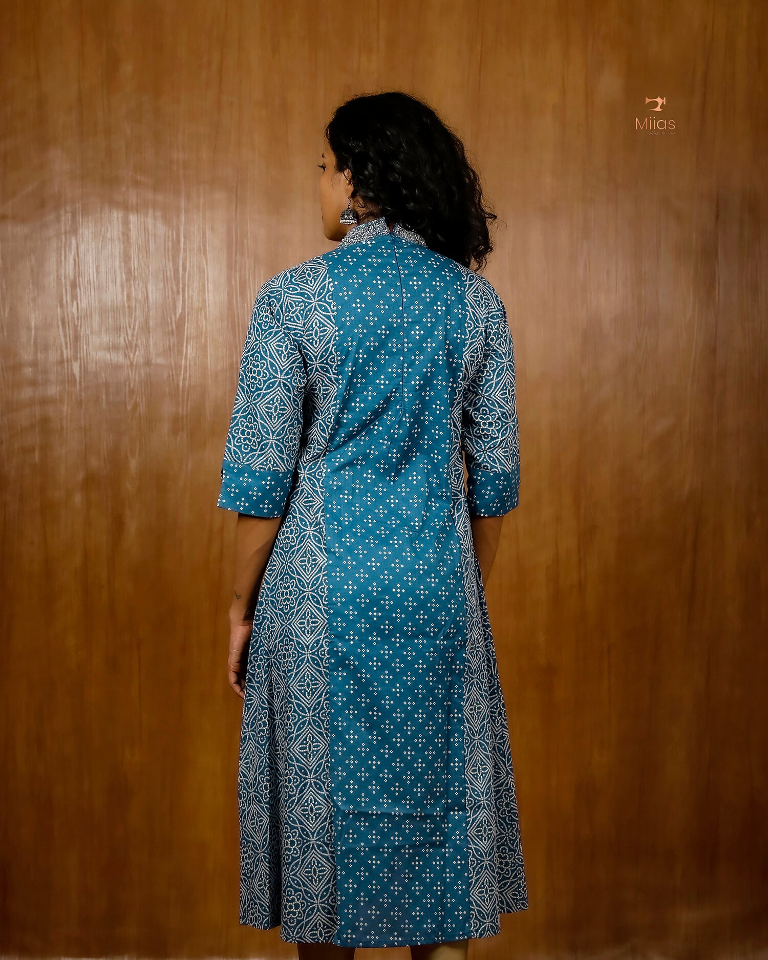 Printed Three Panel Kurti with Beaded Neck & Pocket