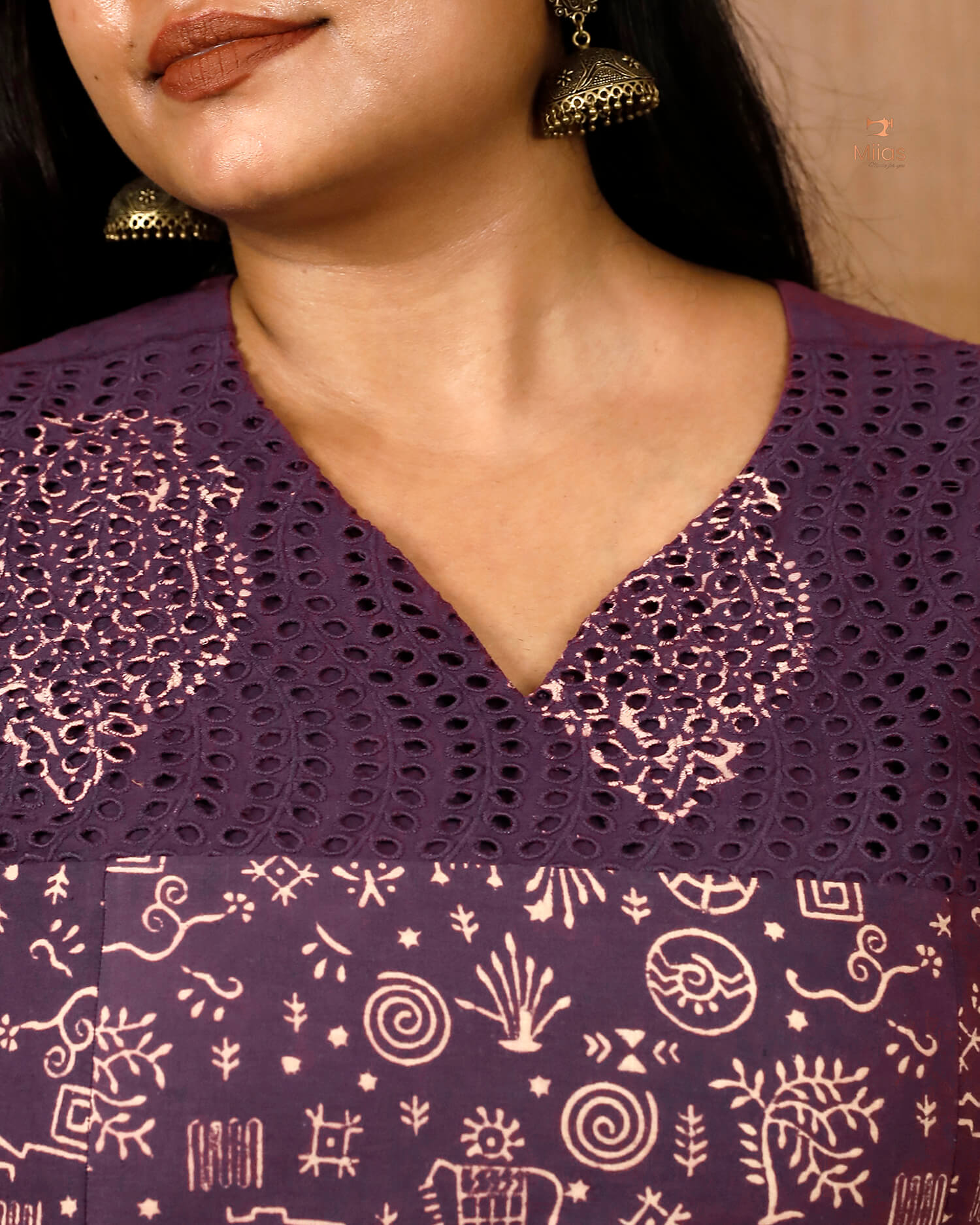 Hand Block Printed Cotton Kurti with Cutwork Detail