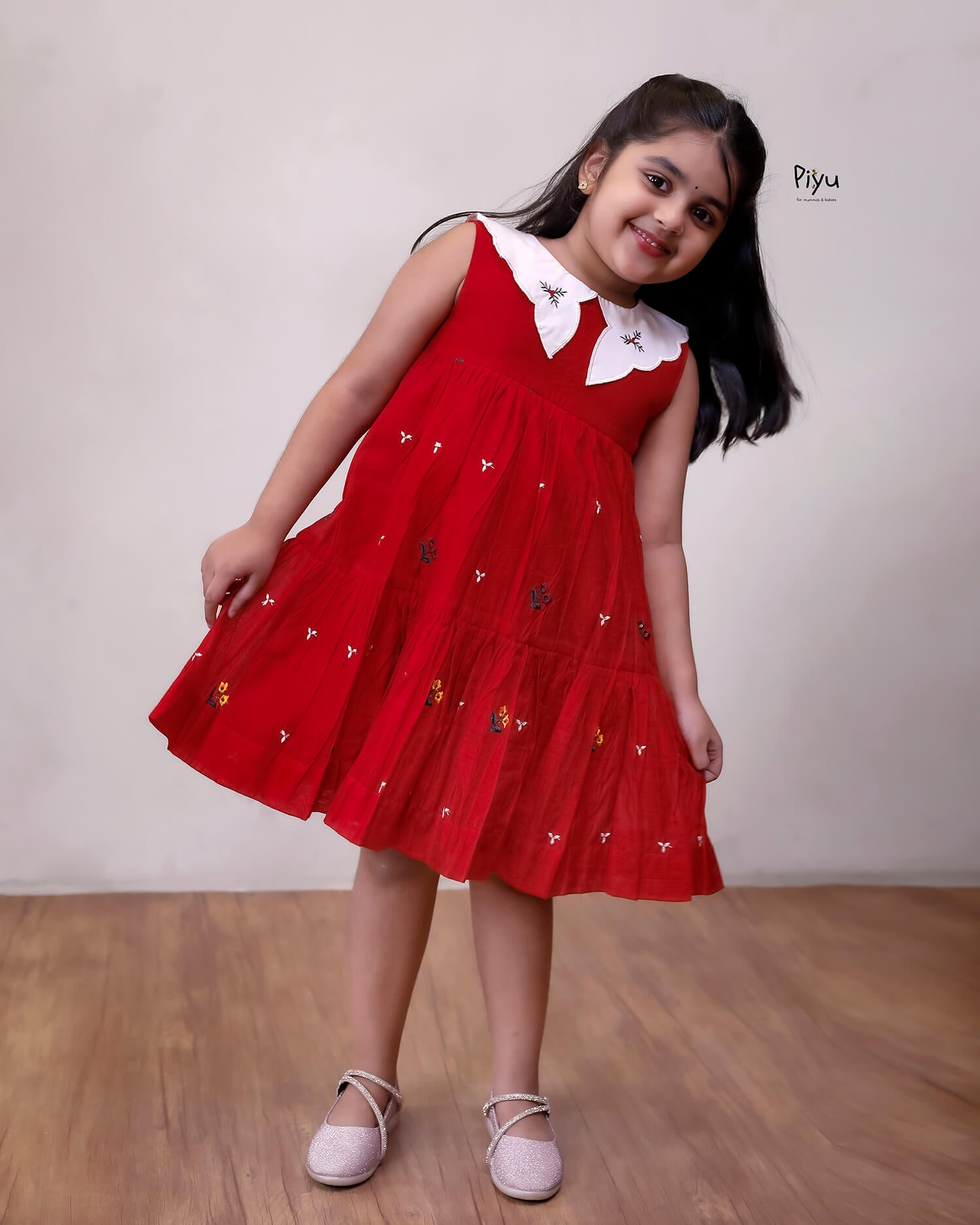 Embroidered Chanderi Silk Kids Frock, Festive Two-Layer Dress