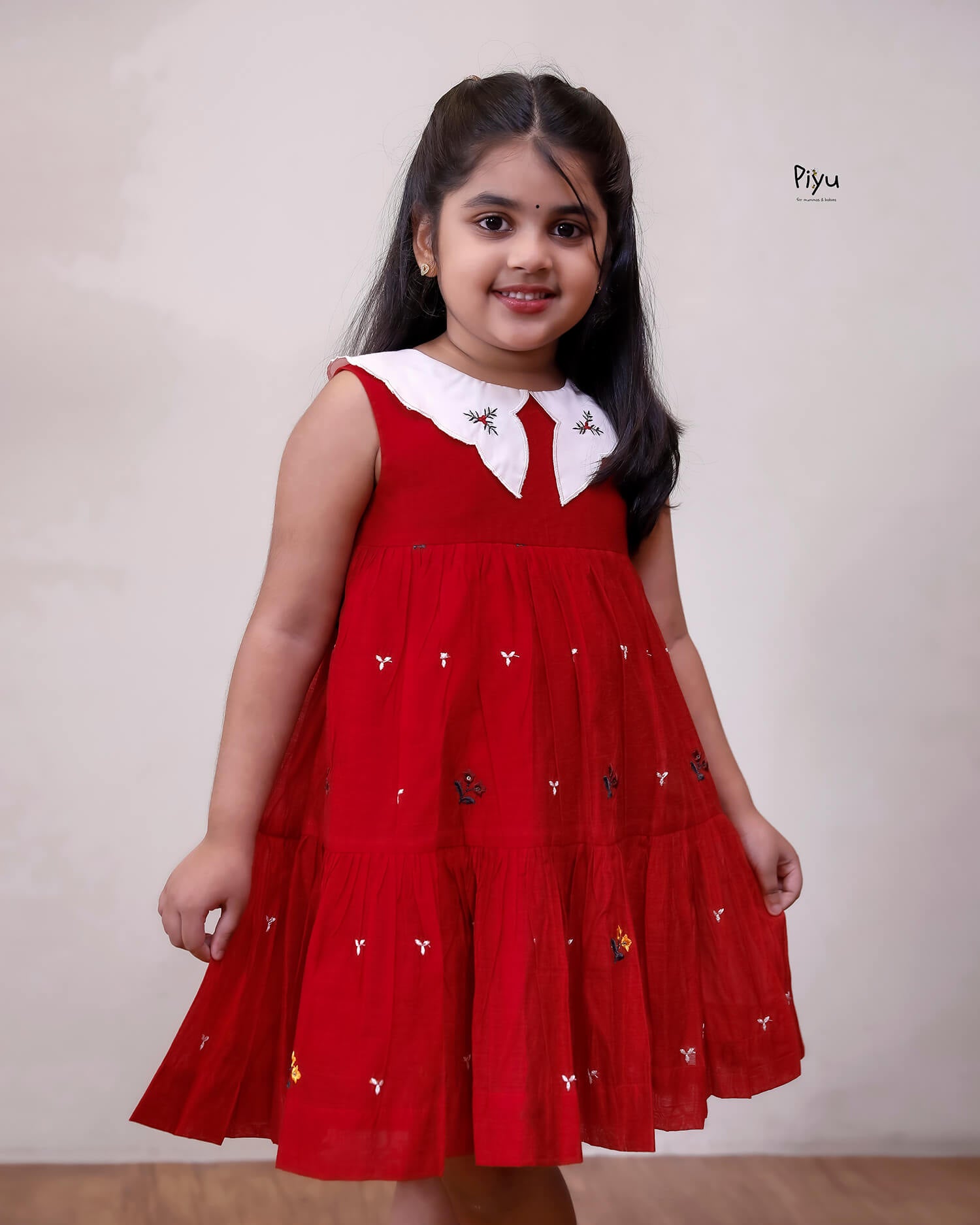 Embroidered Chanderi Silk Kids Frock, Festive Two-Layer Dress