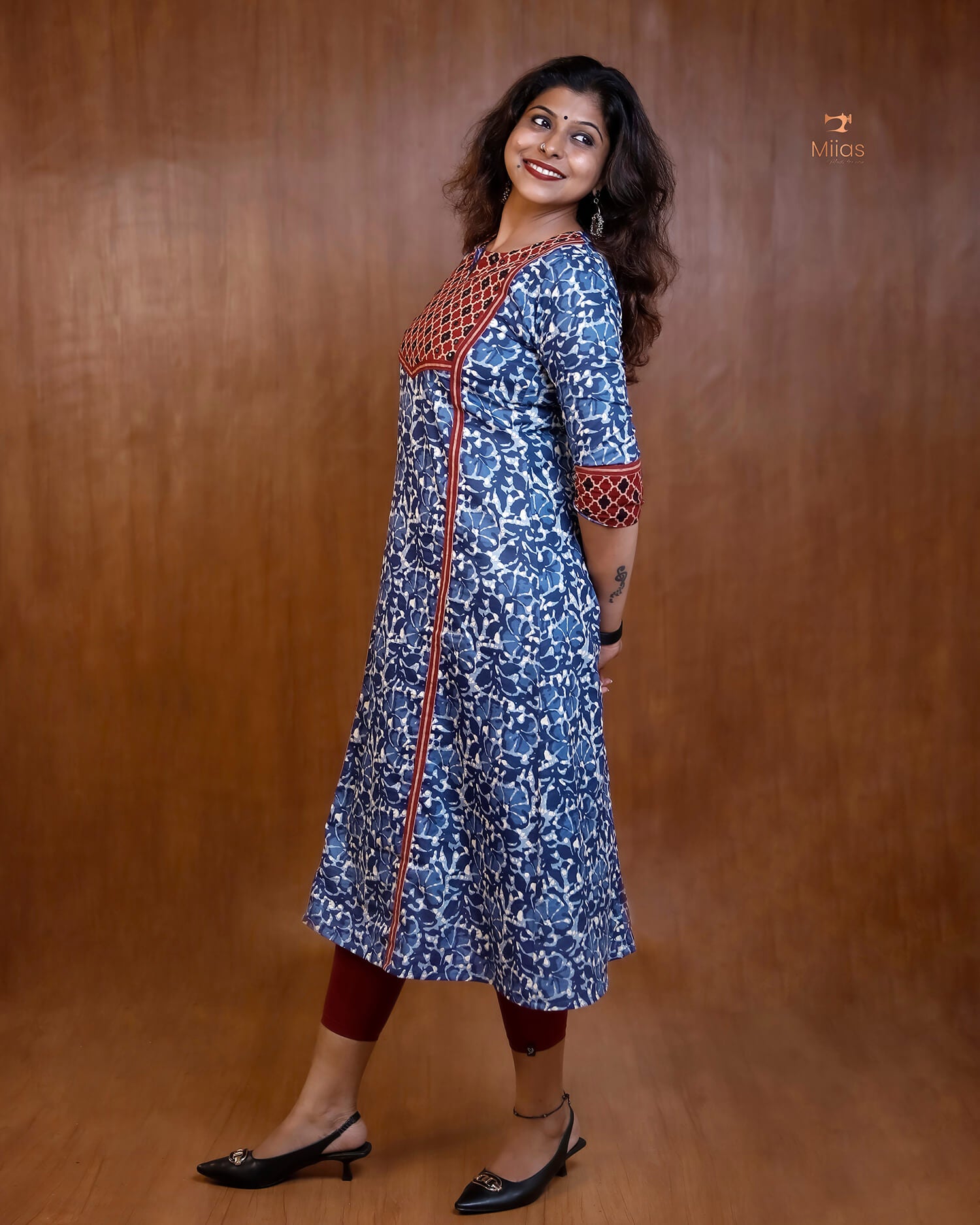 South Cotton Dress kurti with Ajrakh Patchwork & Mirror