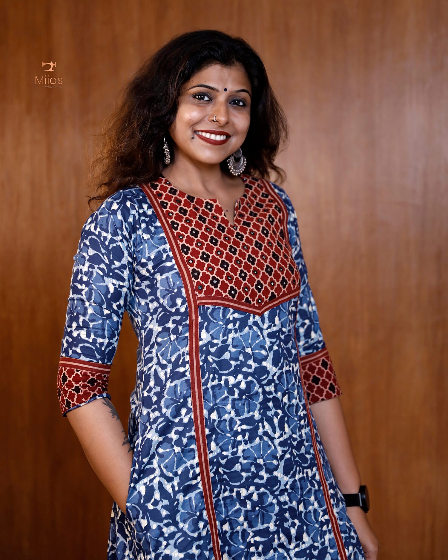 South Cotton Dress kurti with Ajrakh Patchwork & Mirror