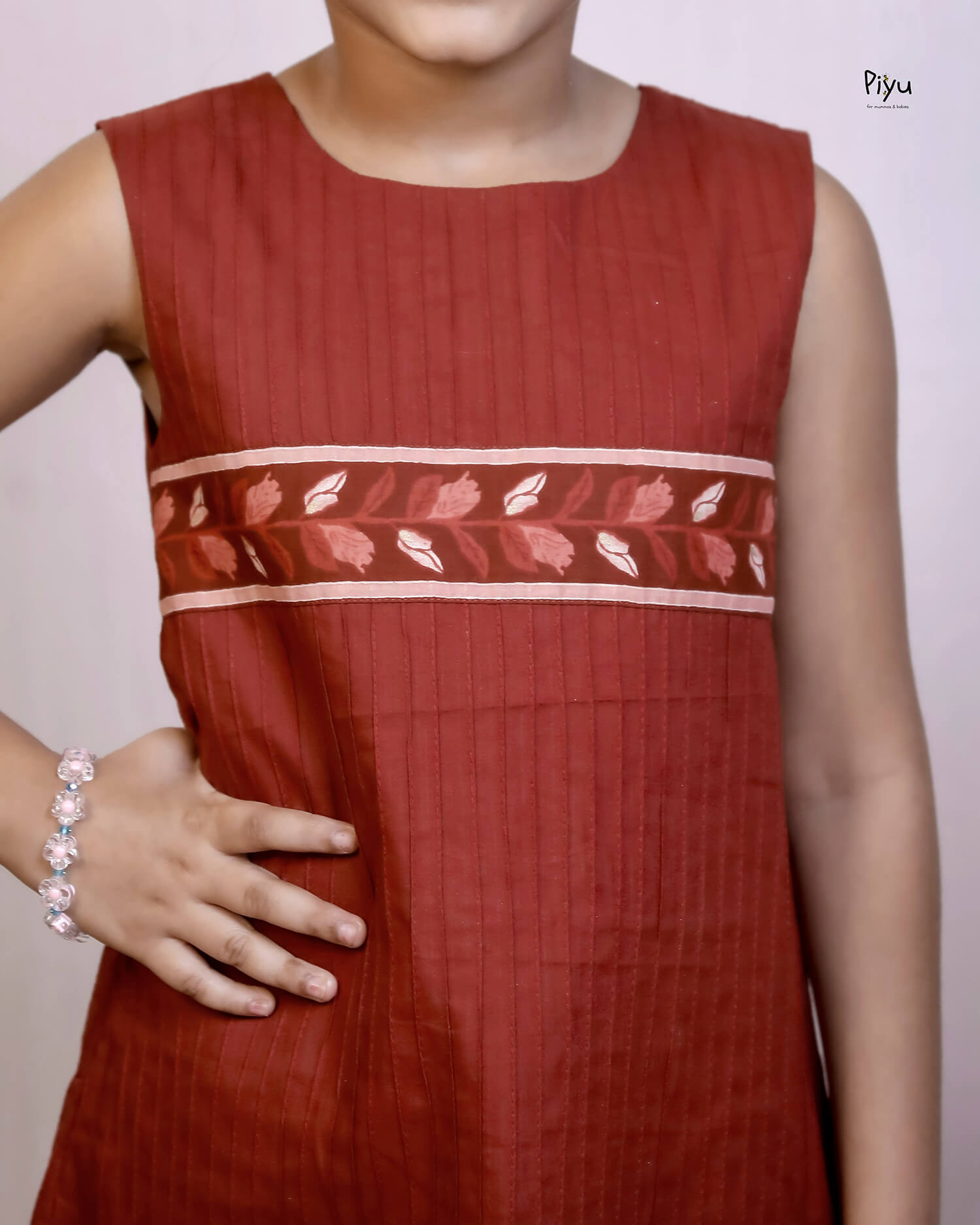 Cotton A-Line Frock with Contrast Print & Pintucks