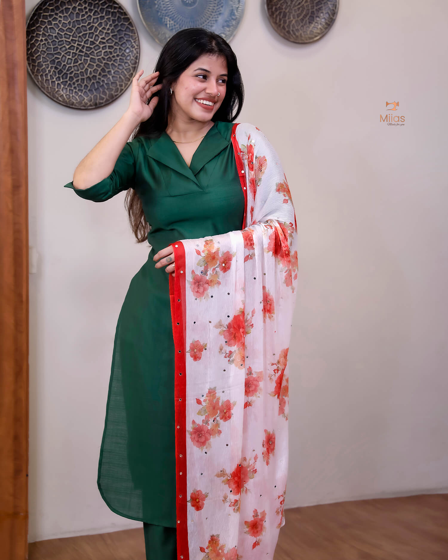 Vatican Two-Piece Set with Printed Chiffon Dupatta-Green.