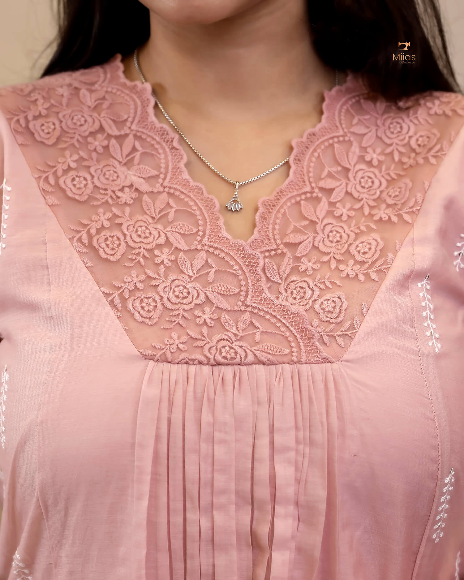 Mulchanderi Dress Kurti with Embroidered Panels