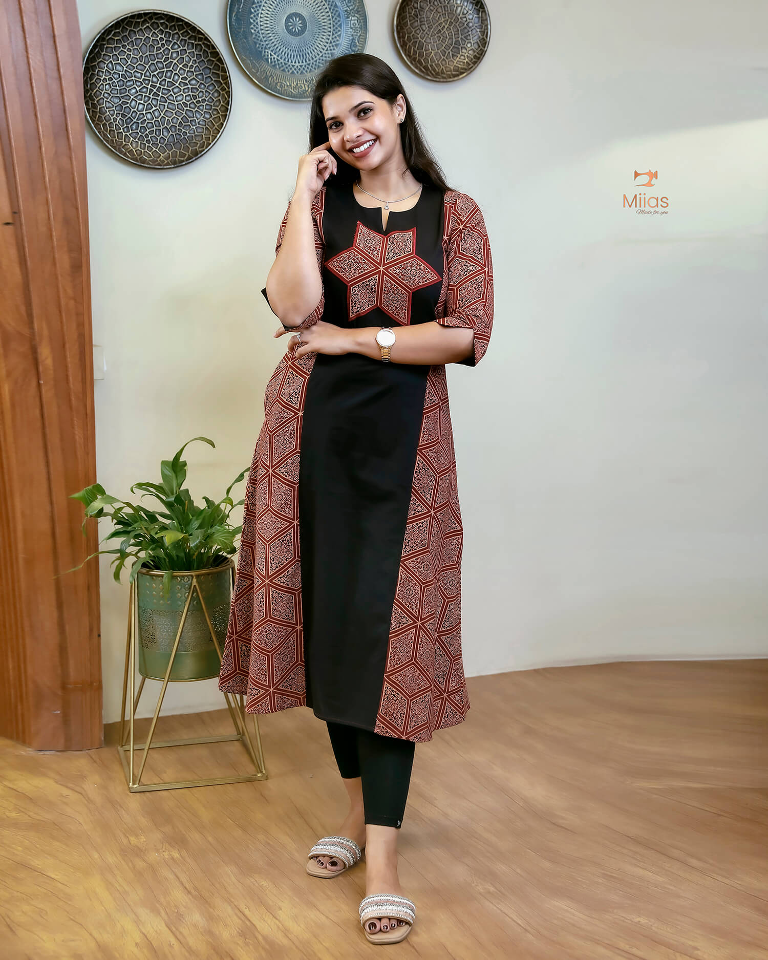 Ajrakh Kurti: Embroidered Cotton Pocket Dress
