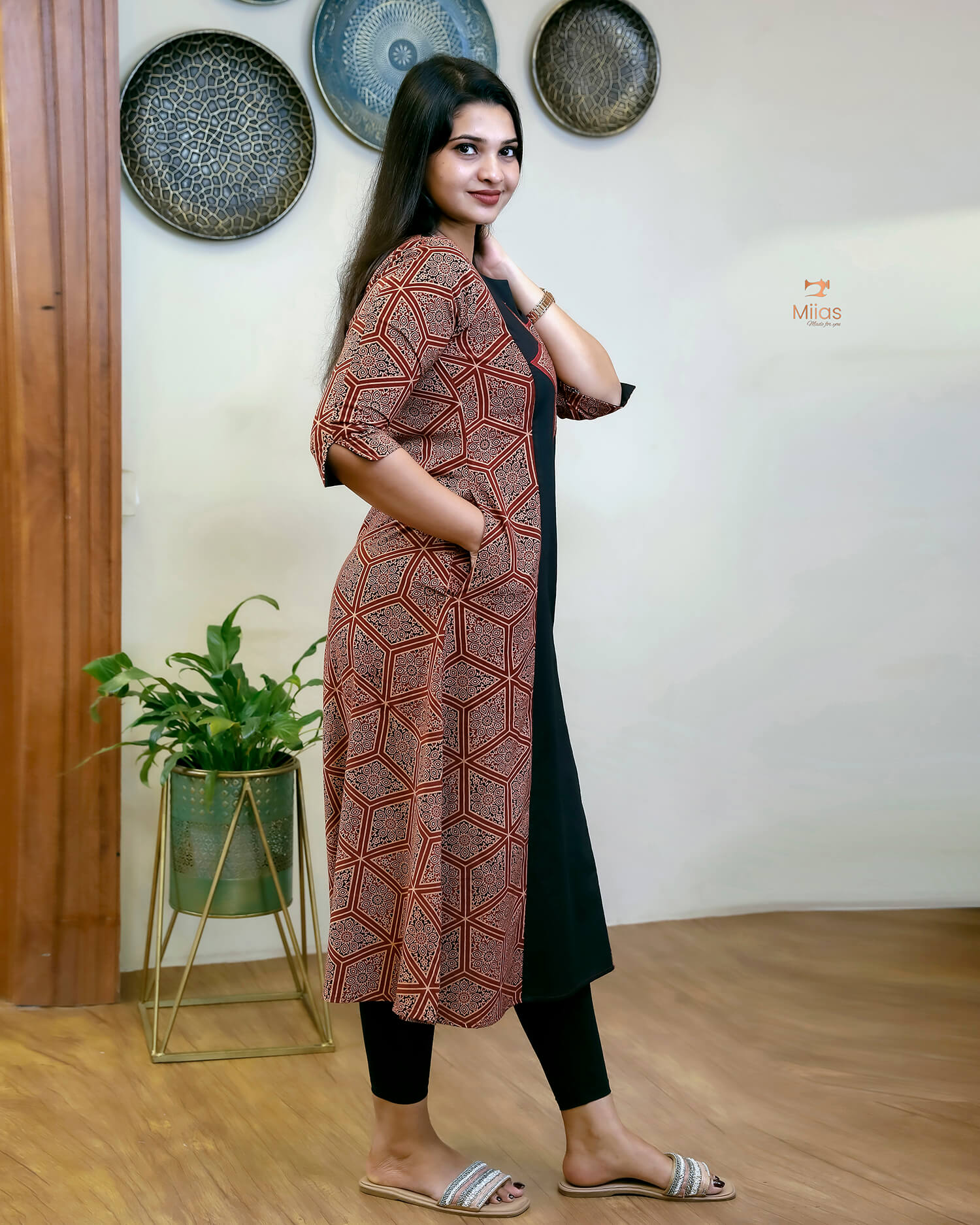 Ajrakh Kurti: Embroidered Cotton Pocket Dress