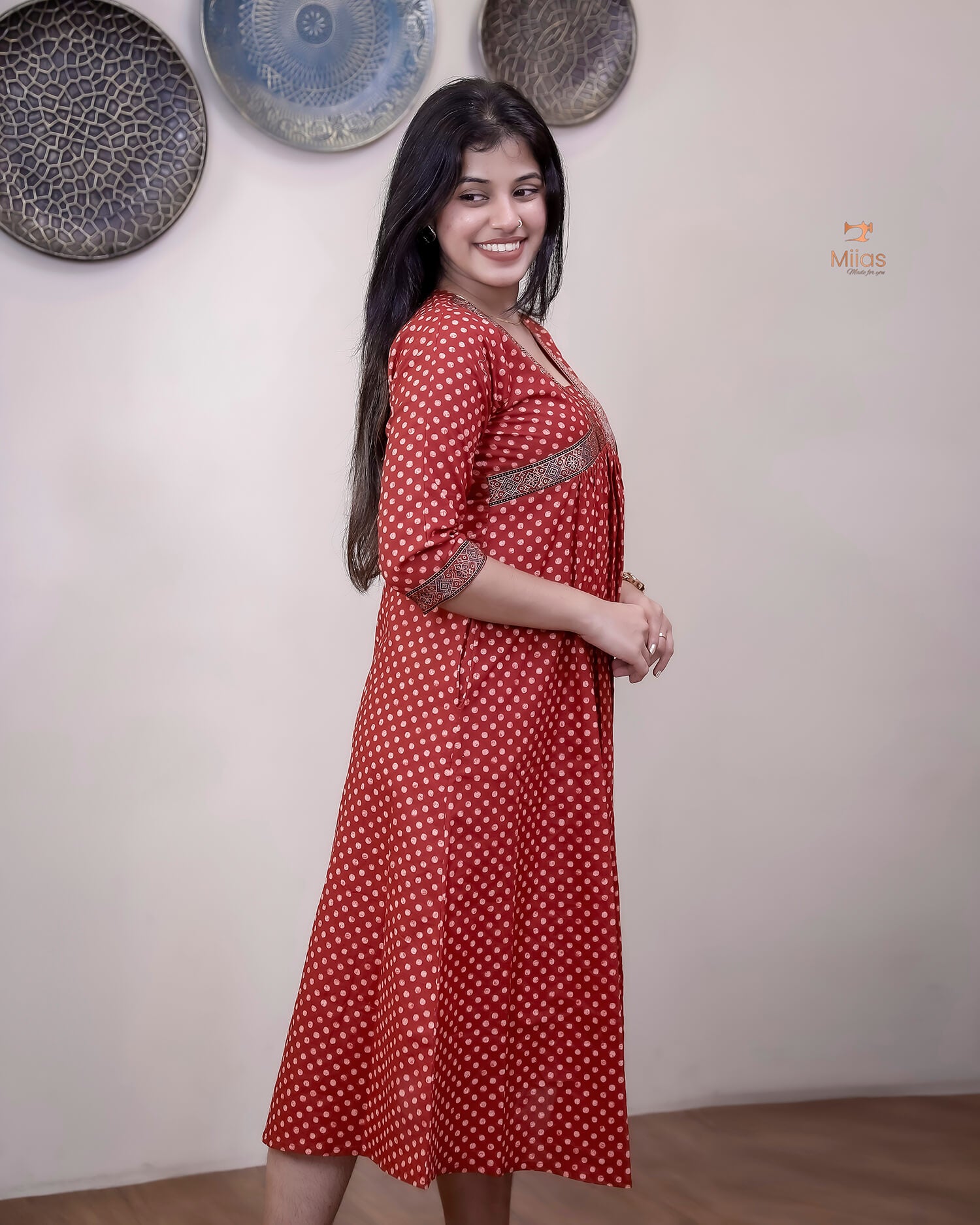 South Cotton Alia-Cut Dress Kurti, Modal Silk Trim