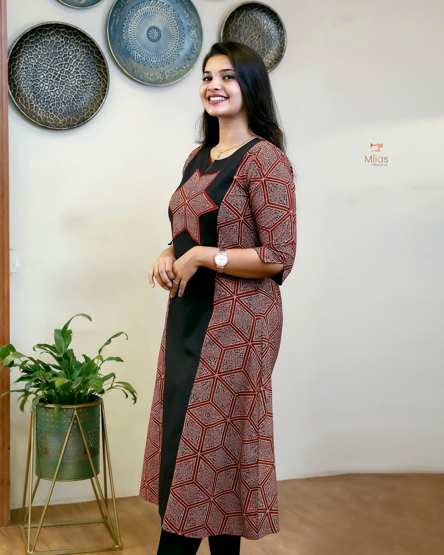 Ajrakh Kurti: Embroidered Cotton Pocket Dress
