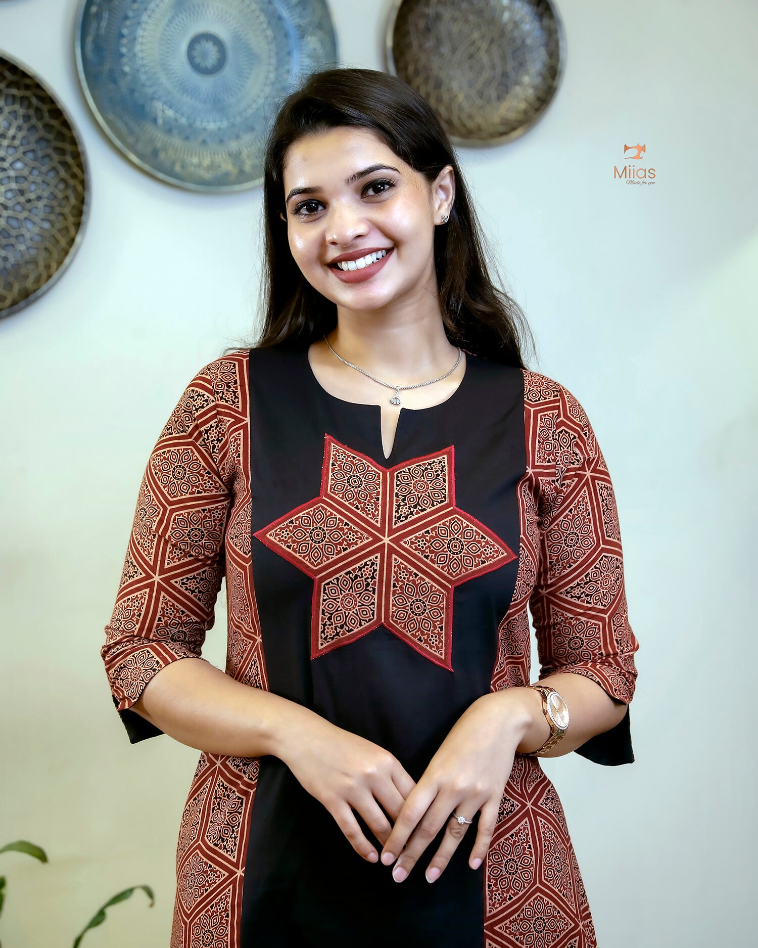 Ajrakh Kurti: Embroidered Cotton Pocket Dress