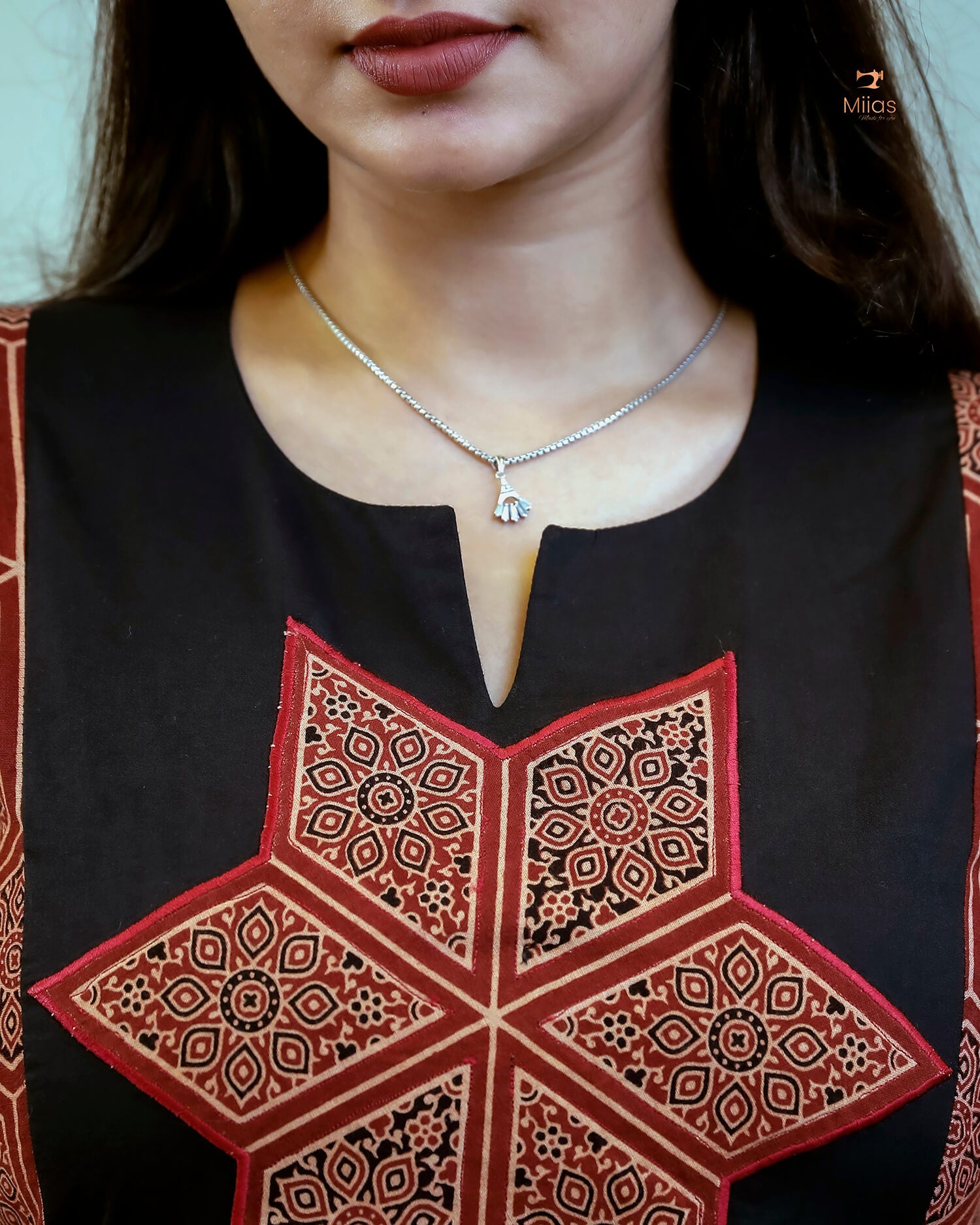 Ajrakh Kurti: Embroidered Cotton Pocket Dress