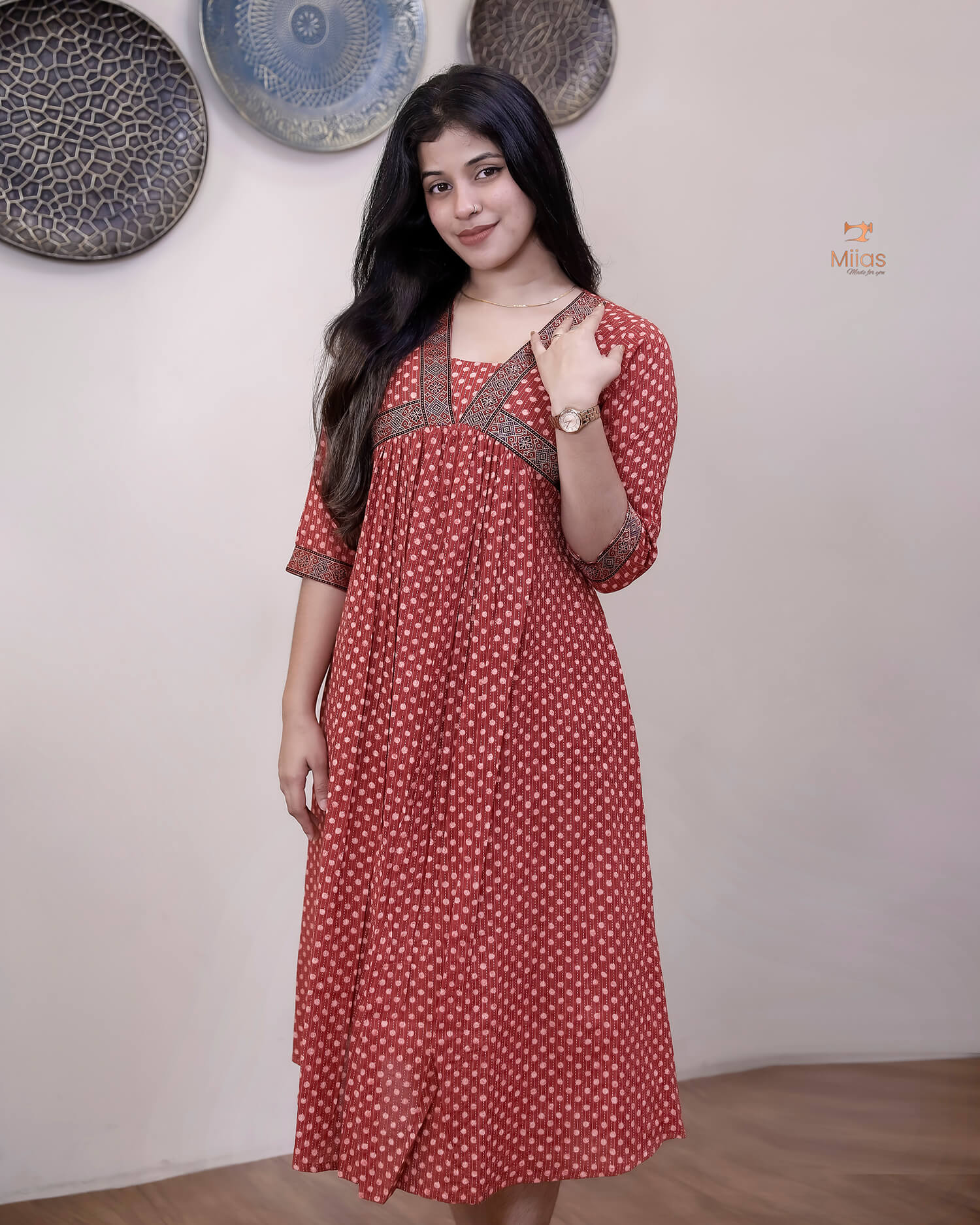 Kantha Cotton Alia Kurti with Modal Silk Trim