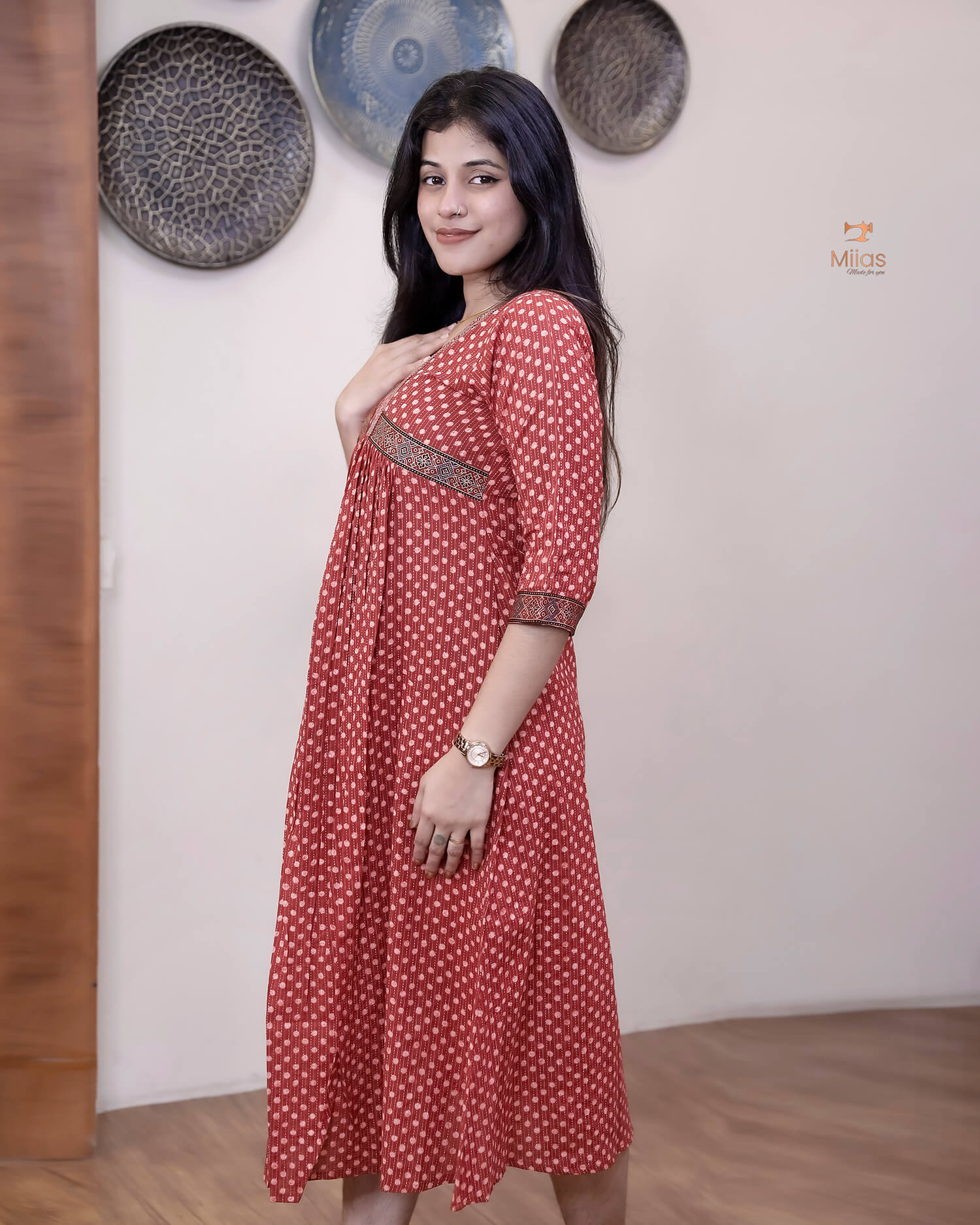Kantha Cotton Alia Kurti with Modal Silk Trim