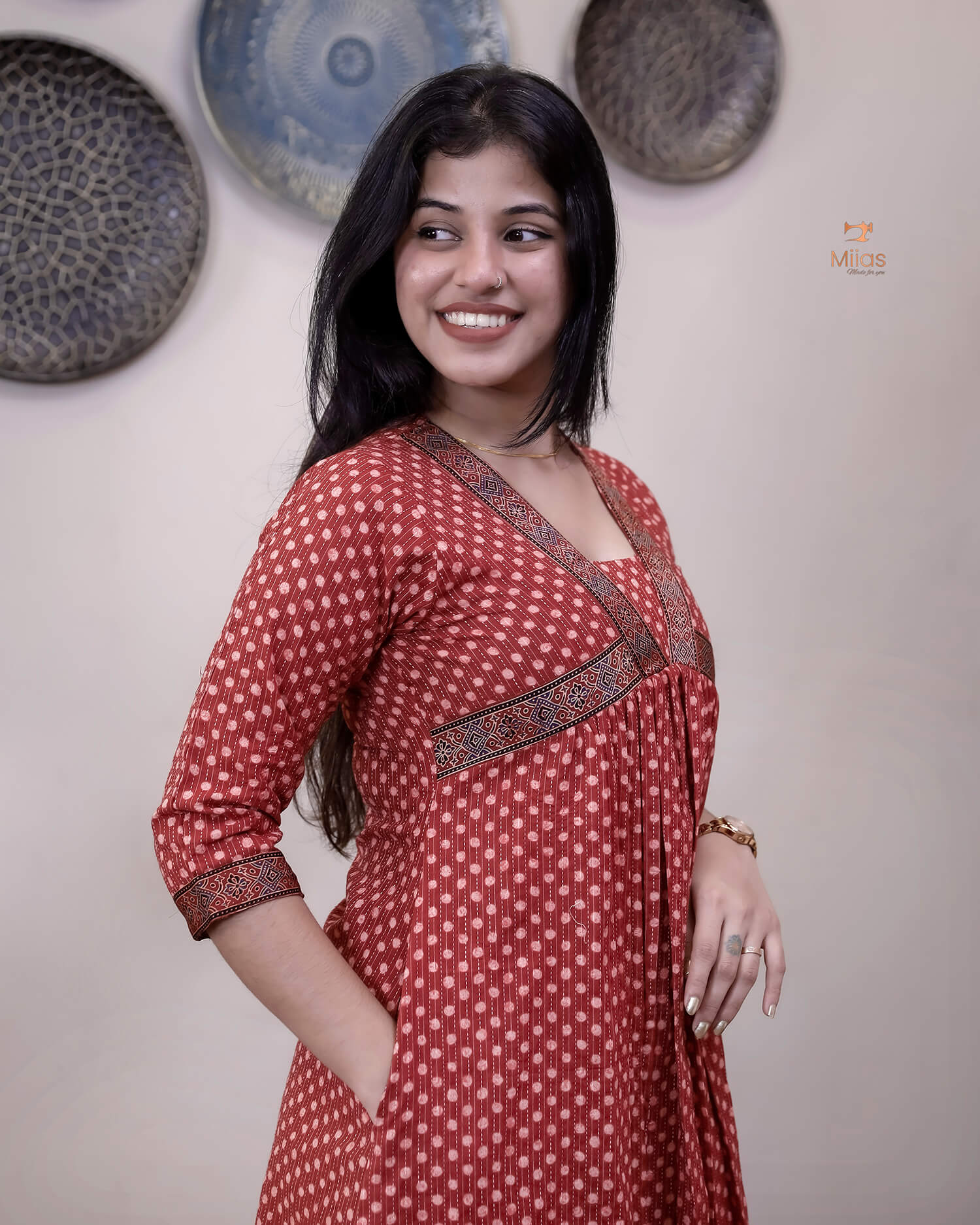 Kantha Cotton Alia Kurti with Modal Silk Trim