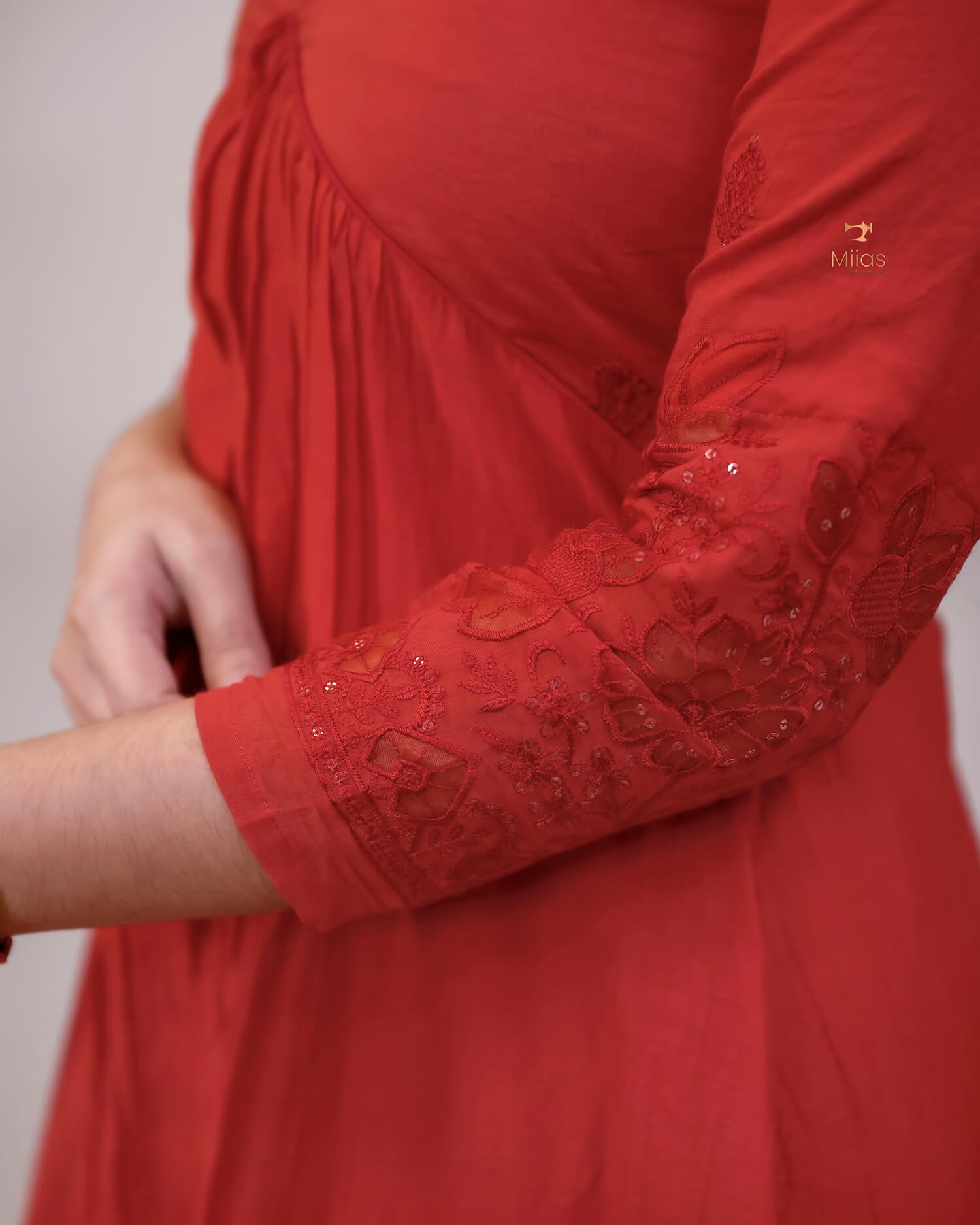 Embroidered Mul Chanderi Alia Kurti | Lined & Appliqué-Chilly Red