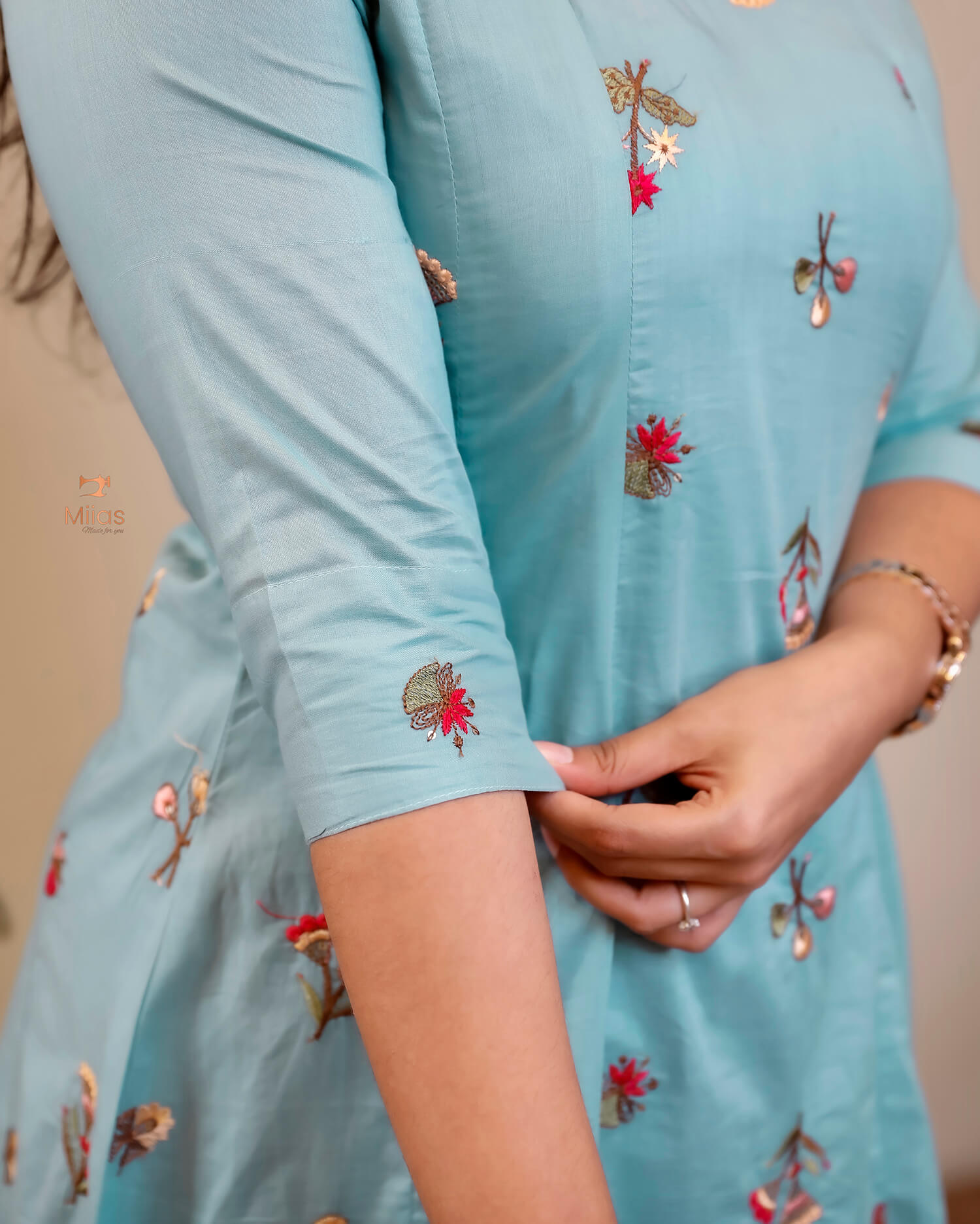 Pure Mul Cotton Kurti | Embroidered & Sequined Panels