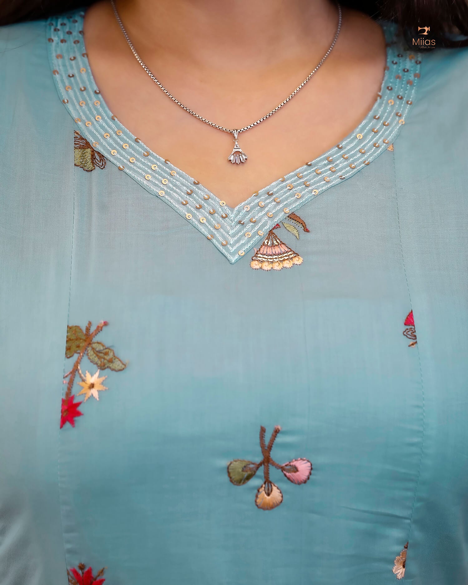 Pure Mul Cotton Kurti | Embroidered & Sequined Panels