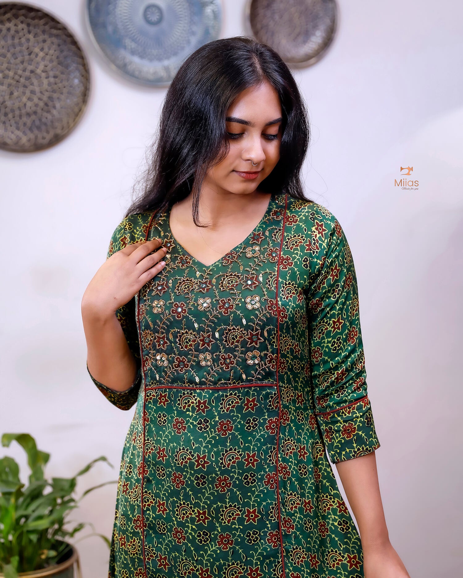 Modal Silk Kurti: Embellished & Lined for Elegance