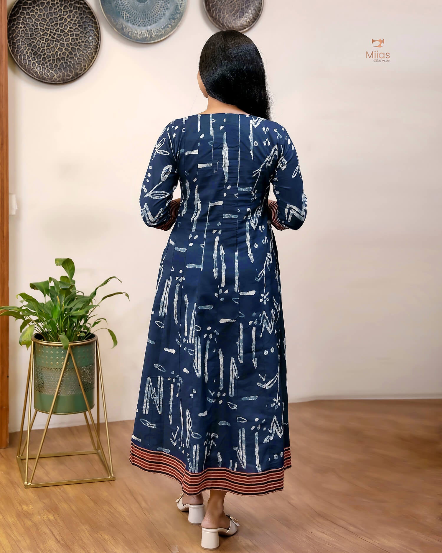Ajrakh Print Cotton Kurti with Mirror & Bead Work - South Cotton