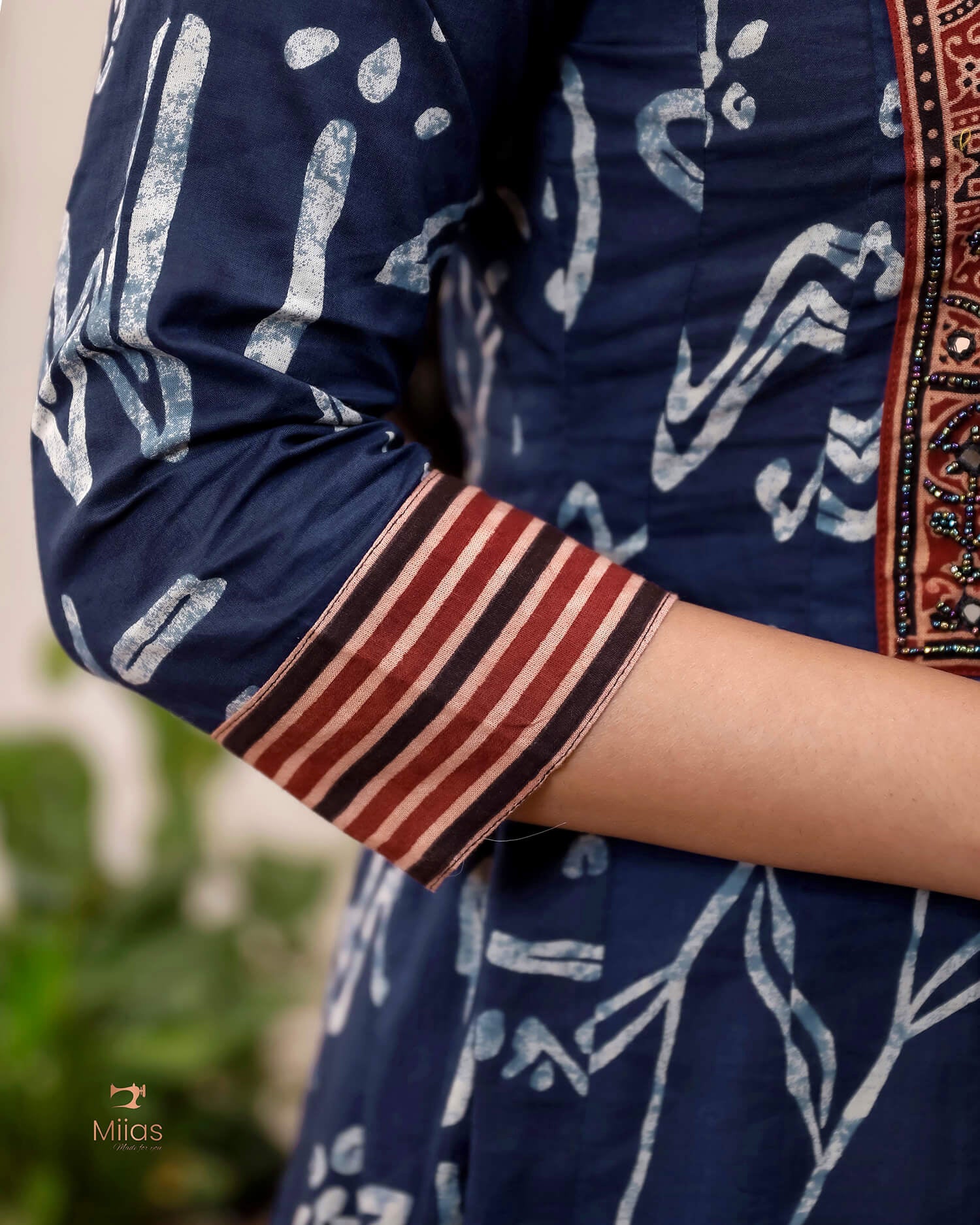 Ajrakh Print Cotton Kurti with Mirror & Bead Work - South Cotton