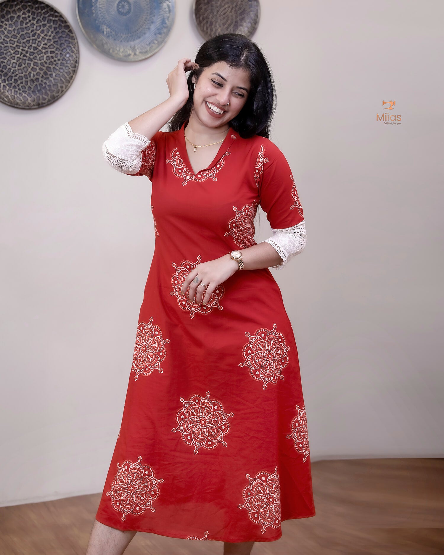 South Cotton Dress Kurti: Crochet Lace & Pocket