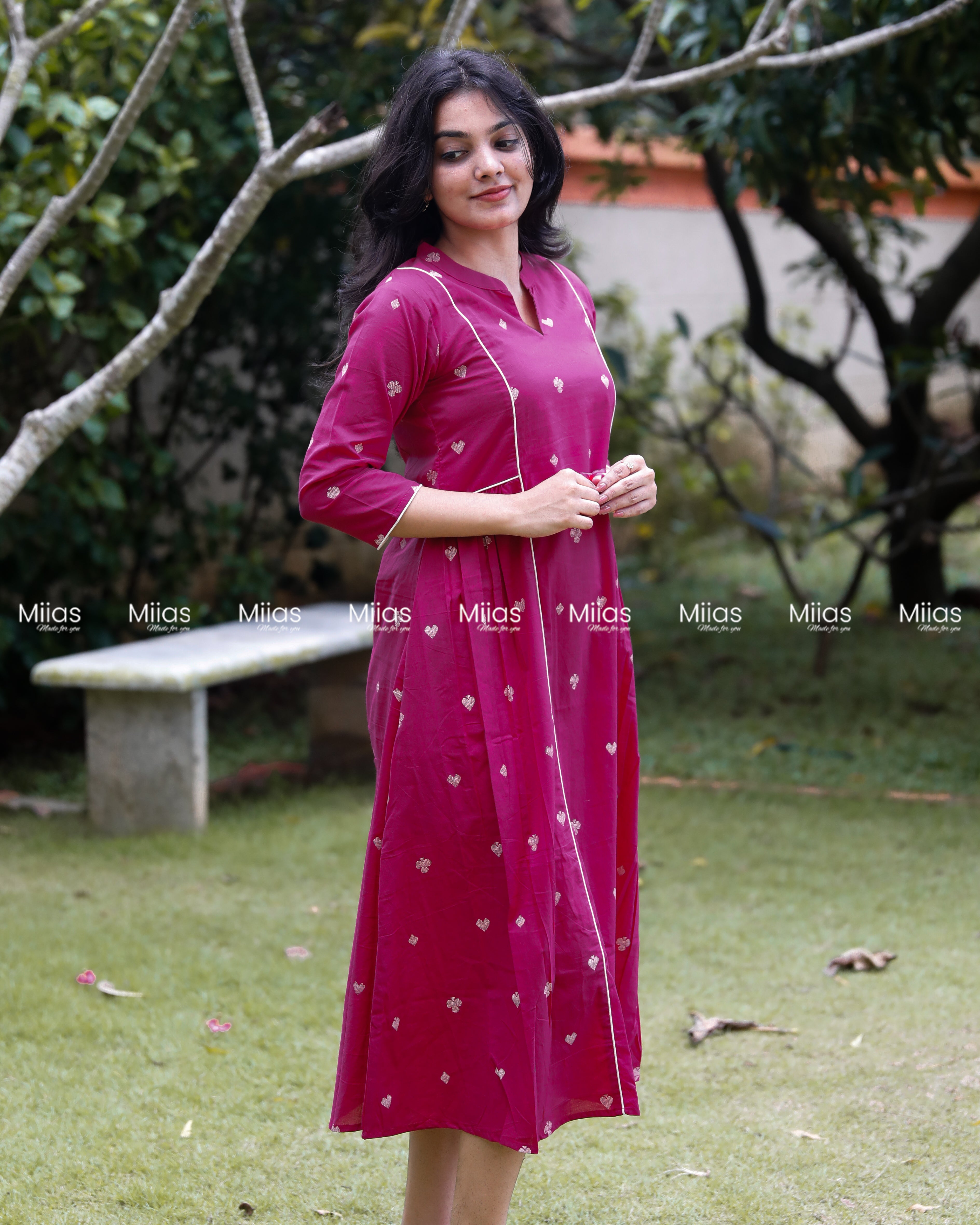 Vintage Cotton 3-Panel Dress Kurti | Collar + Piping | Pink