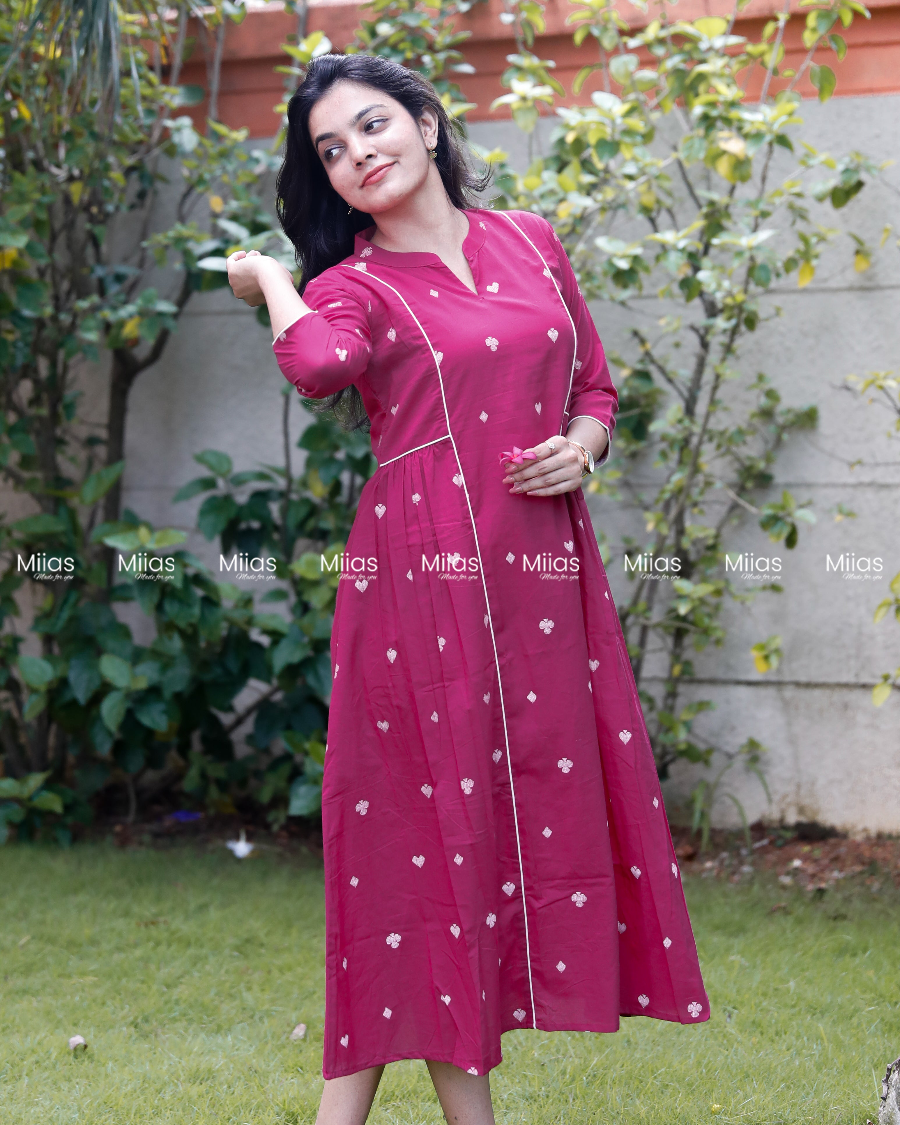 Vintage Cotton 3-Panel Dress Kurti | Collar + Piping | Pink