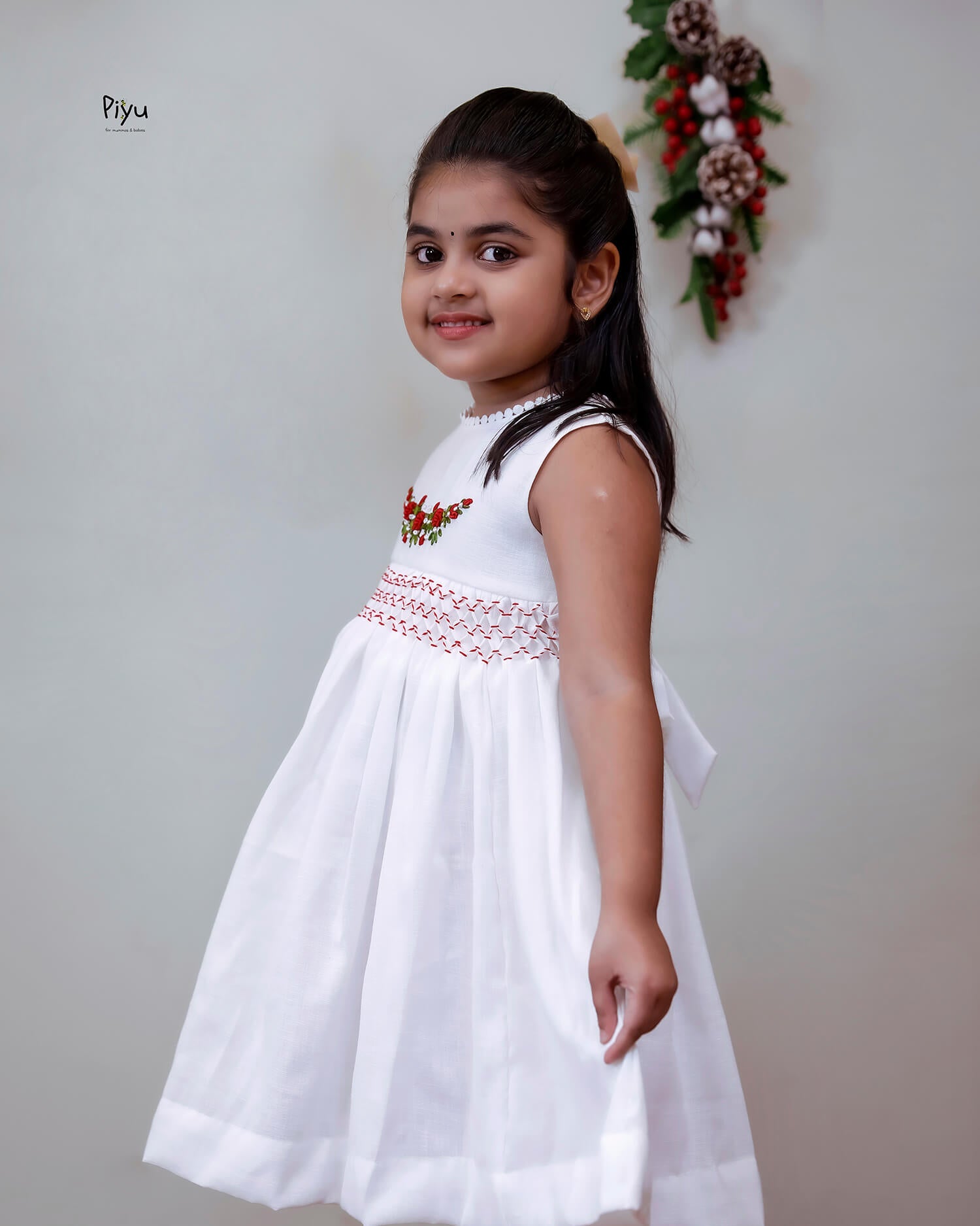 Linen-Cotton Frock | Hand-Embroidered Christmas Dress