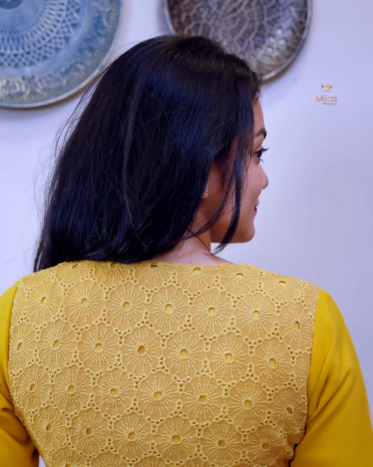 Georgette Hakoba Embroidered Top, Dupatta & Crepe Pant-Mustard Yellow.