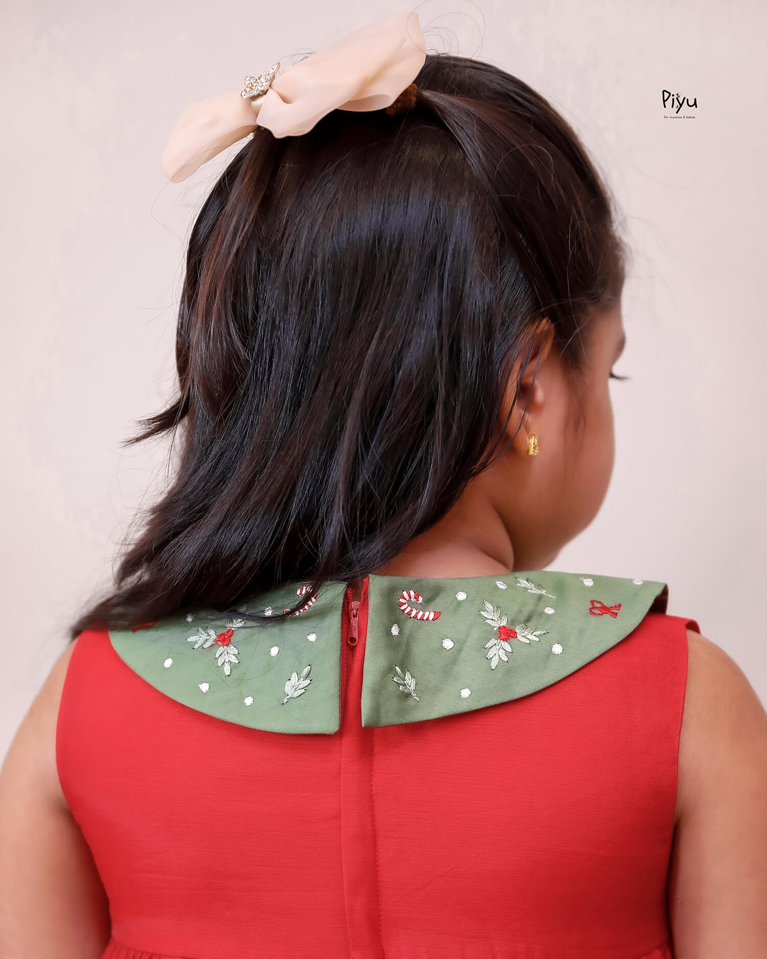 Chanderi Silk Layered Kids' Frock - Cotton Collar & Back Zip