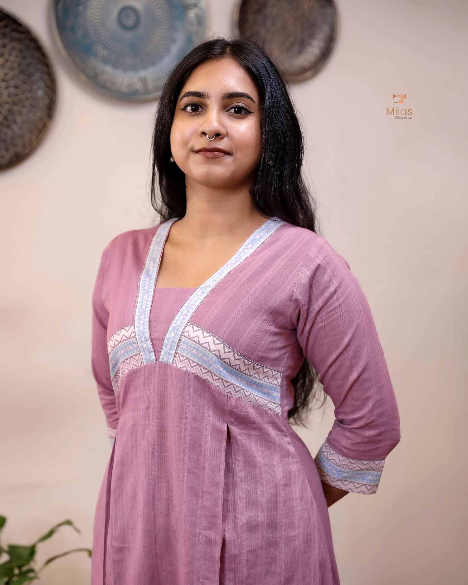 Cotton Co-ord Set: V-Neck Kurti & Printed Bottom