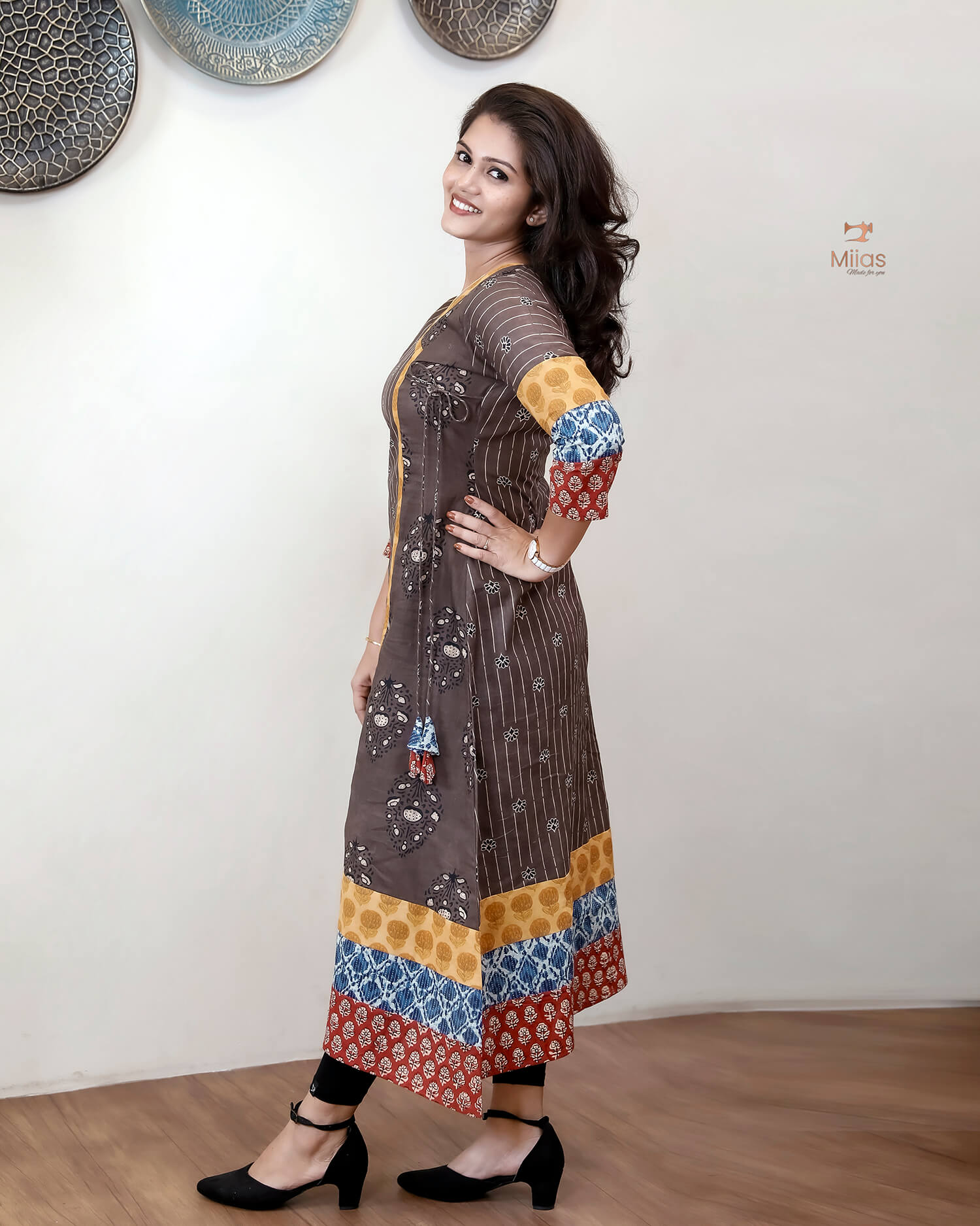 Cotton Ajrakh Kurti: Dual-Print Overlap Dress with Pockets