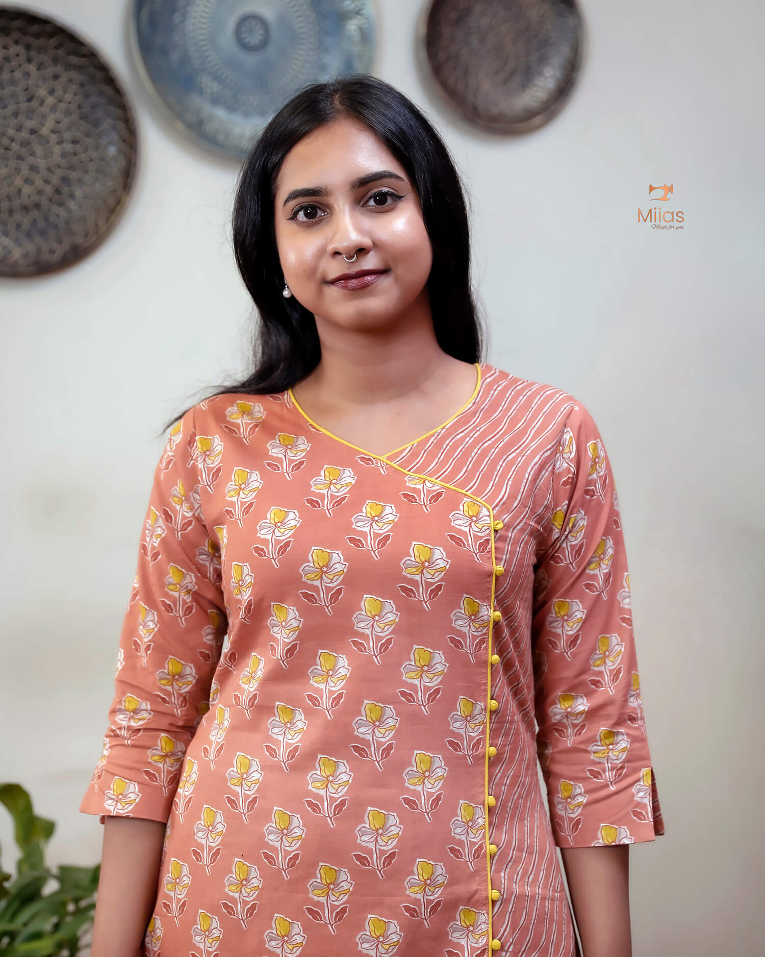 Cotton Co-ord Set: Overlapped Print A-Line Top