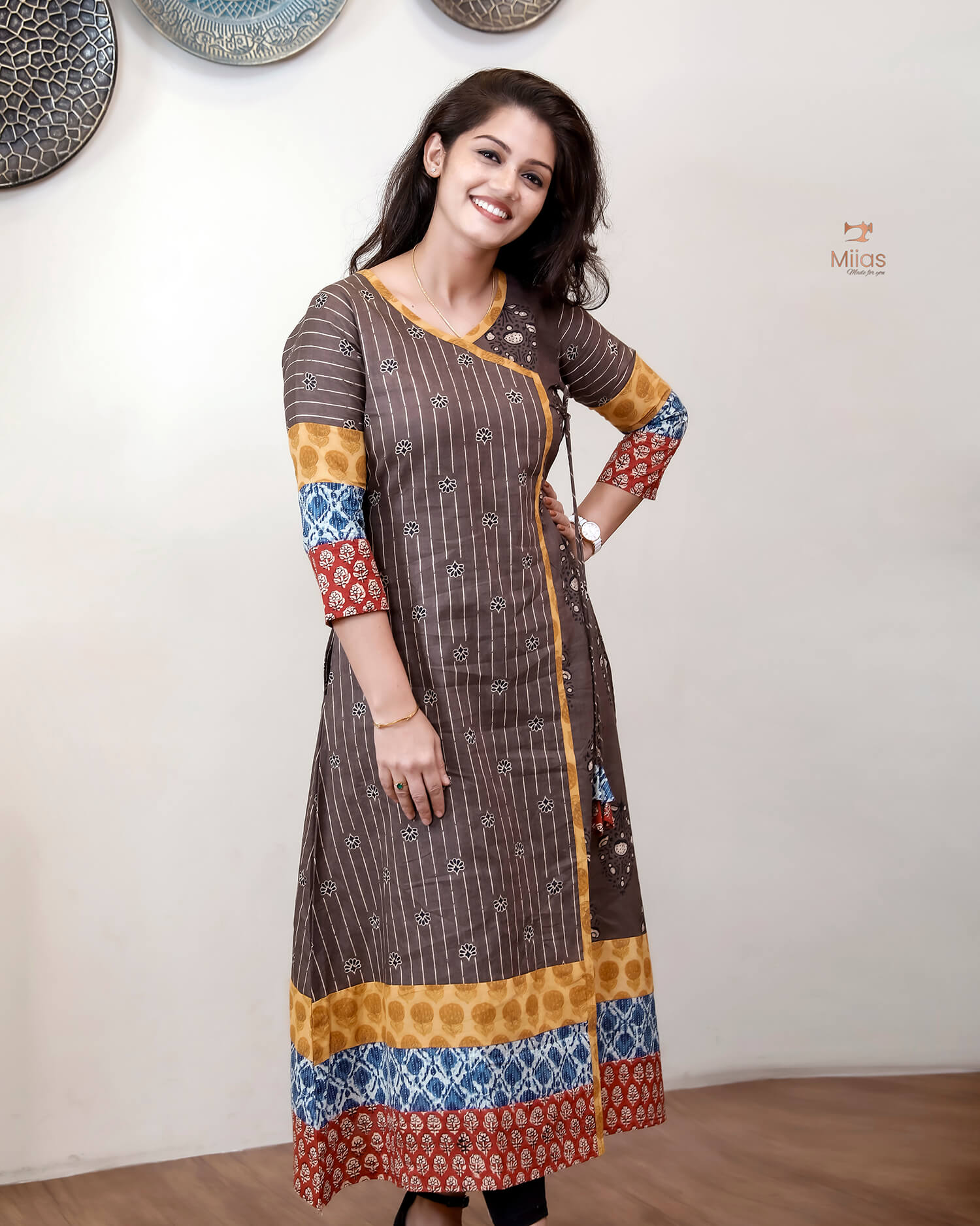 Cotton Ajrakh Kurti: Dual-Print Overlap Dress with Pockets